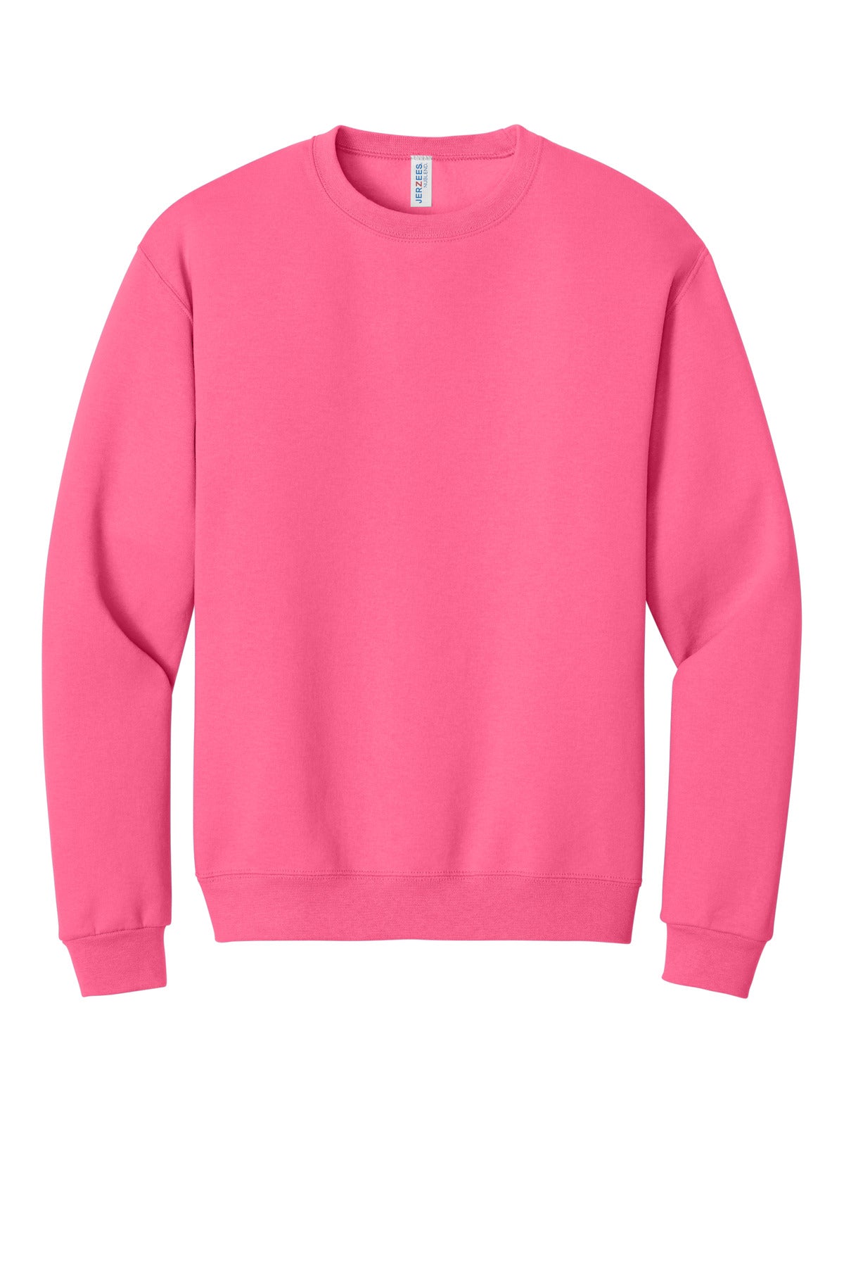 Front View of Neon Pink Jerzees - NuBlend Crewneck Sweatshirt. 562M