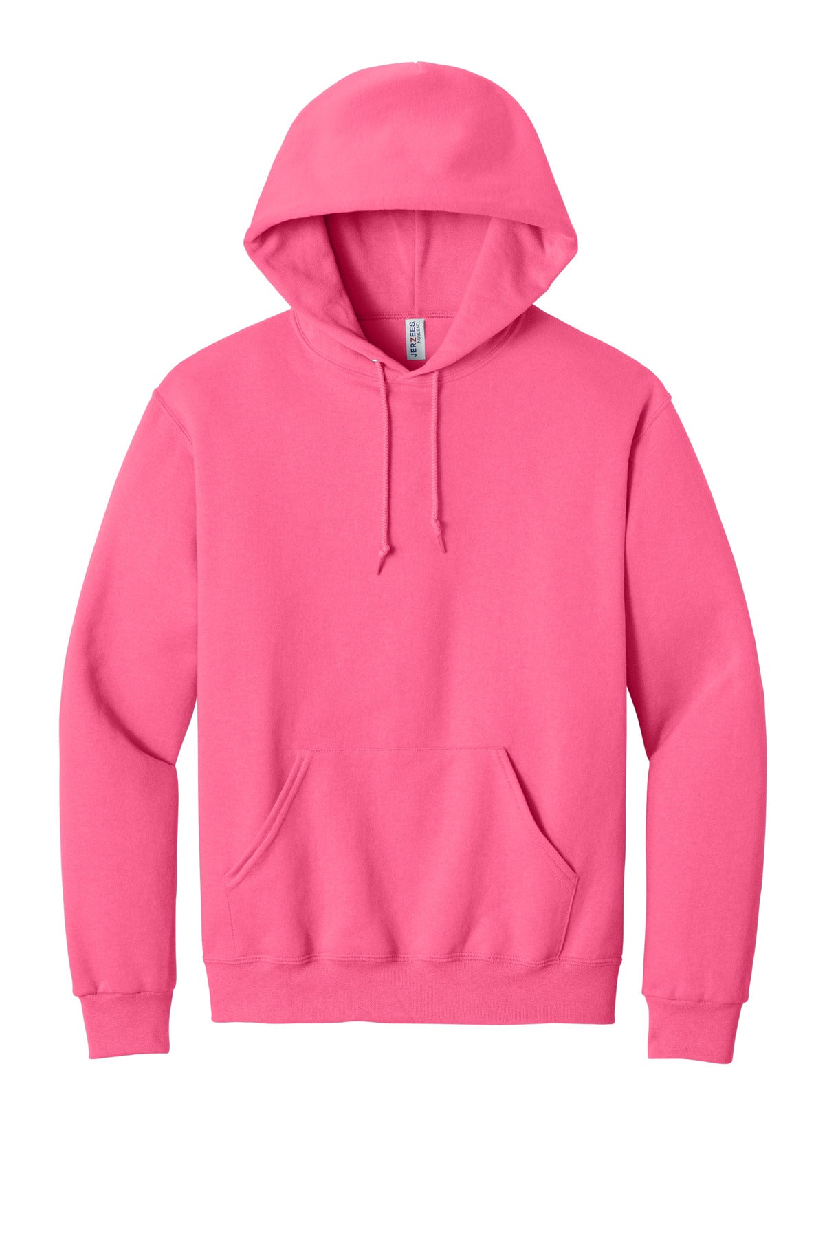 Front View of Neon Pink Jerzees NuBlend Pullover Hooded Sweatshirt. 996M