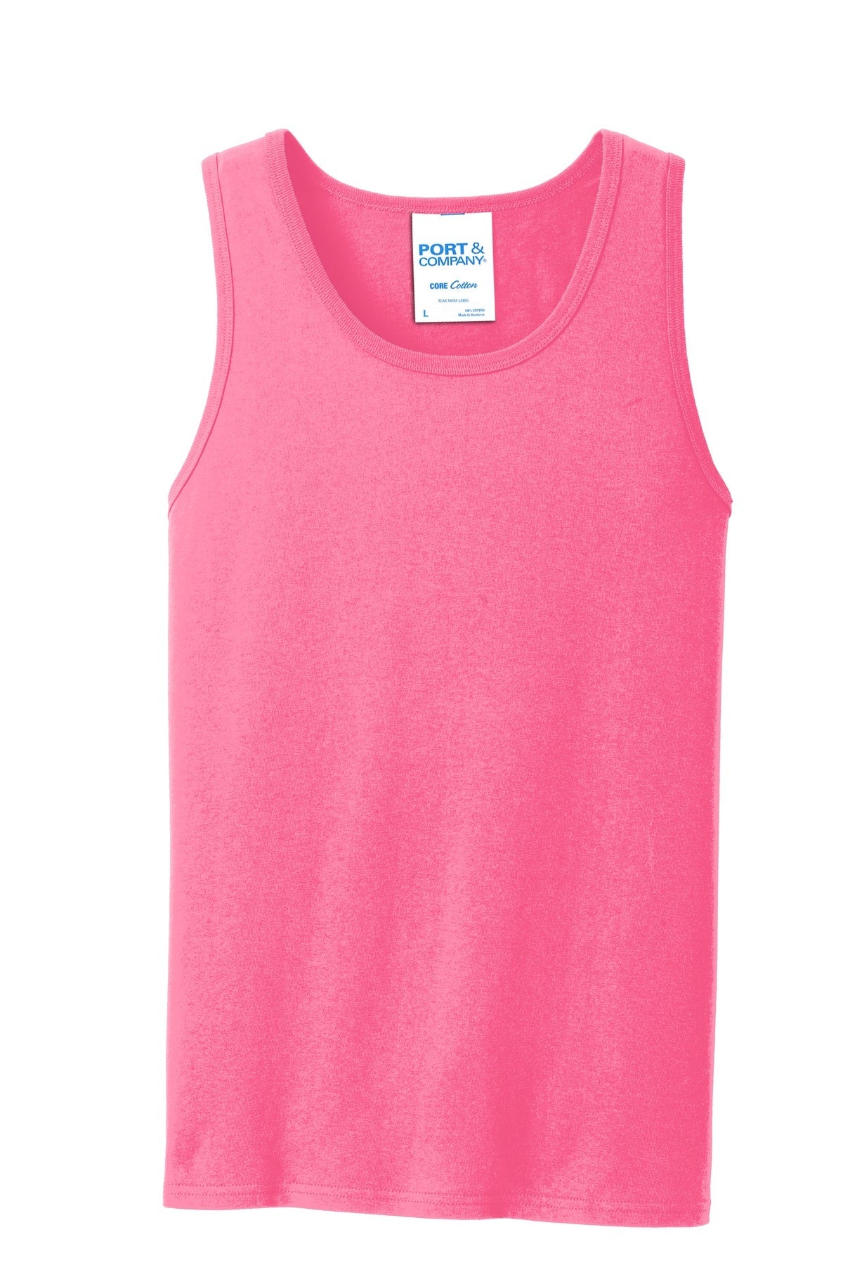 Front View of Neon Pink Port & Co Core Cotton Tank Top. PC54TT