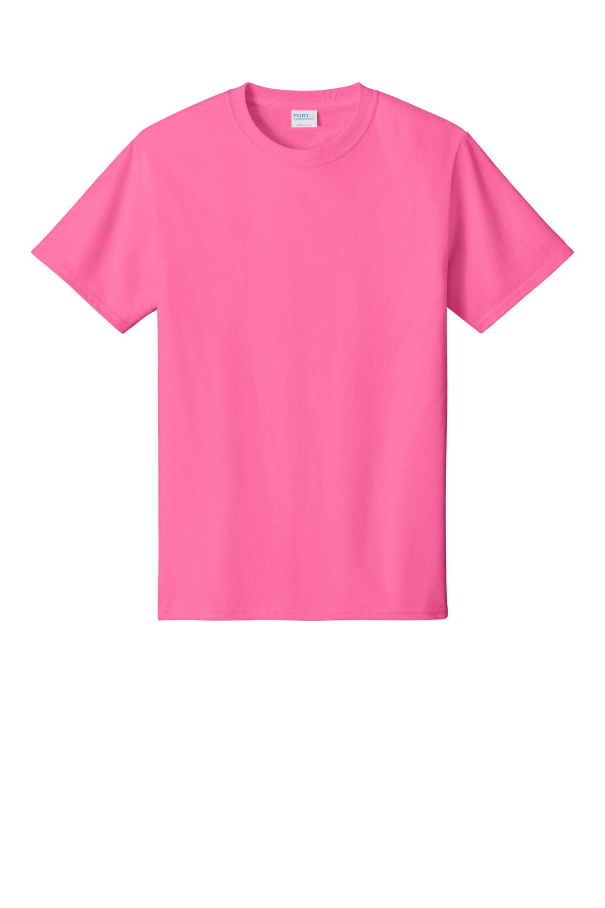 Front View of Neon Pink Port & Co Core Cotton Tee. PC54