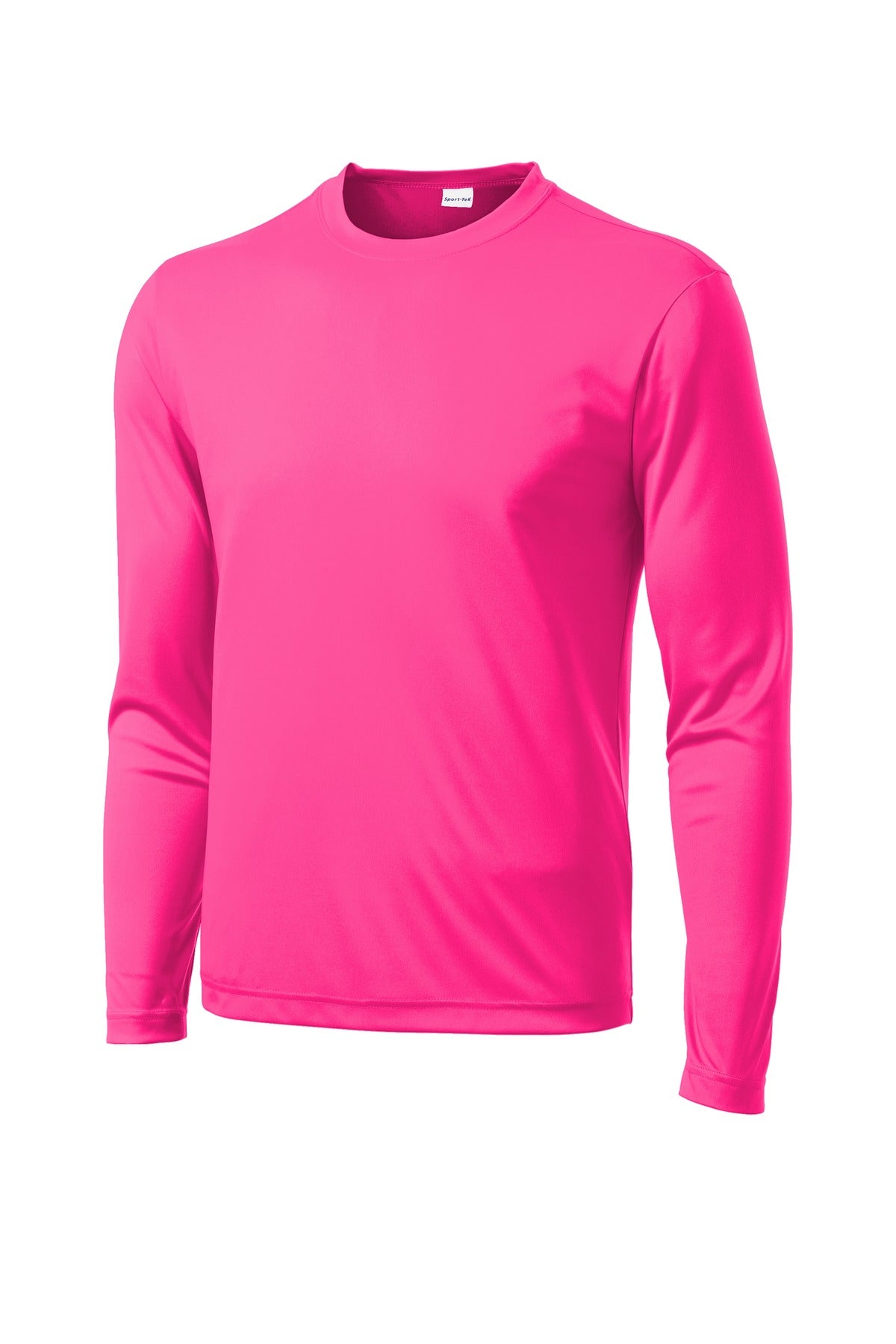 Front View of Neon Pink Sport-Tek Long Sleeve PosiCharge Competitor Tee. ST350LS