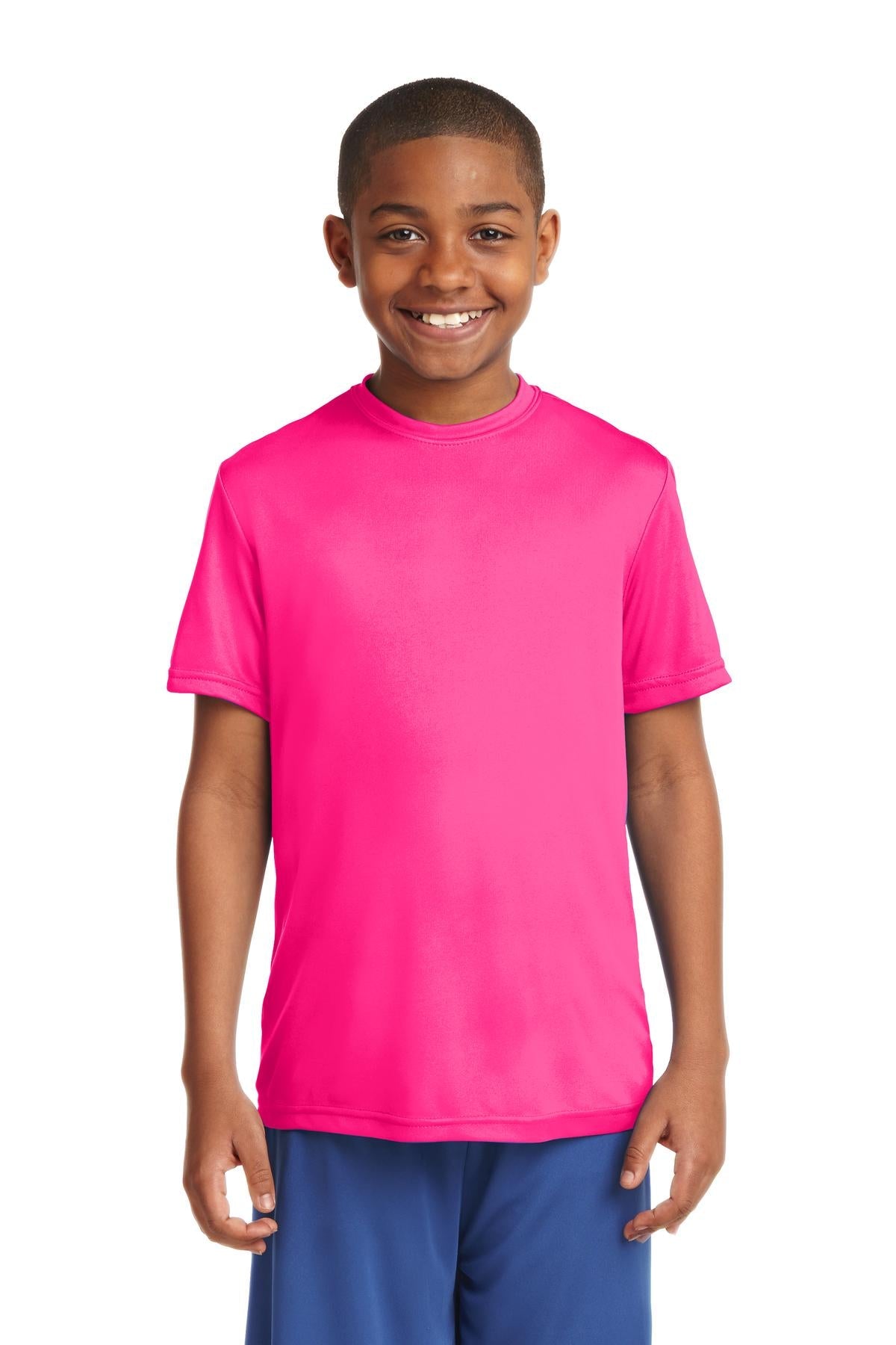 Front View of Neon Pink Sport-Tek Youth PosiCharge Competitor Tee. YST350