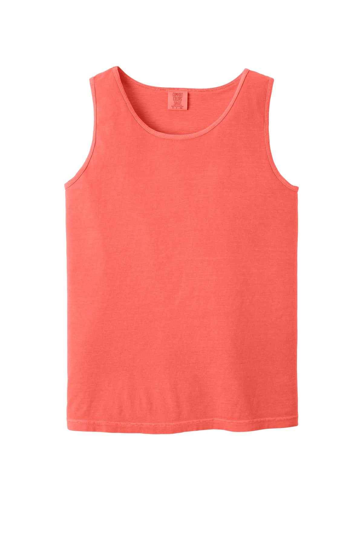 Front View of Neon Red Orng COMFORT COLORS Heavyweight Ring Spun Tank Top. 9360