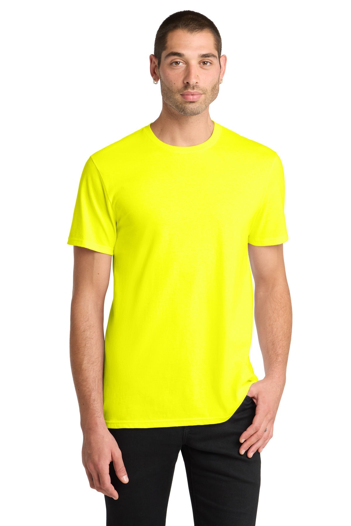 Front View of Neon Yellow District The Concert Tee DT5000