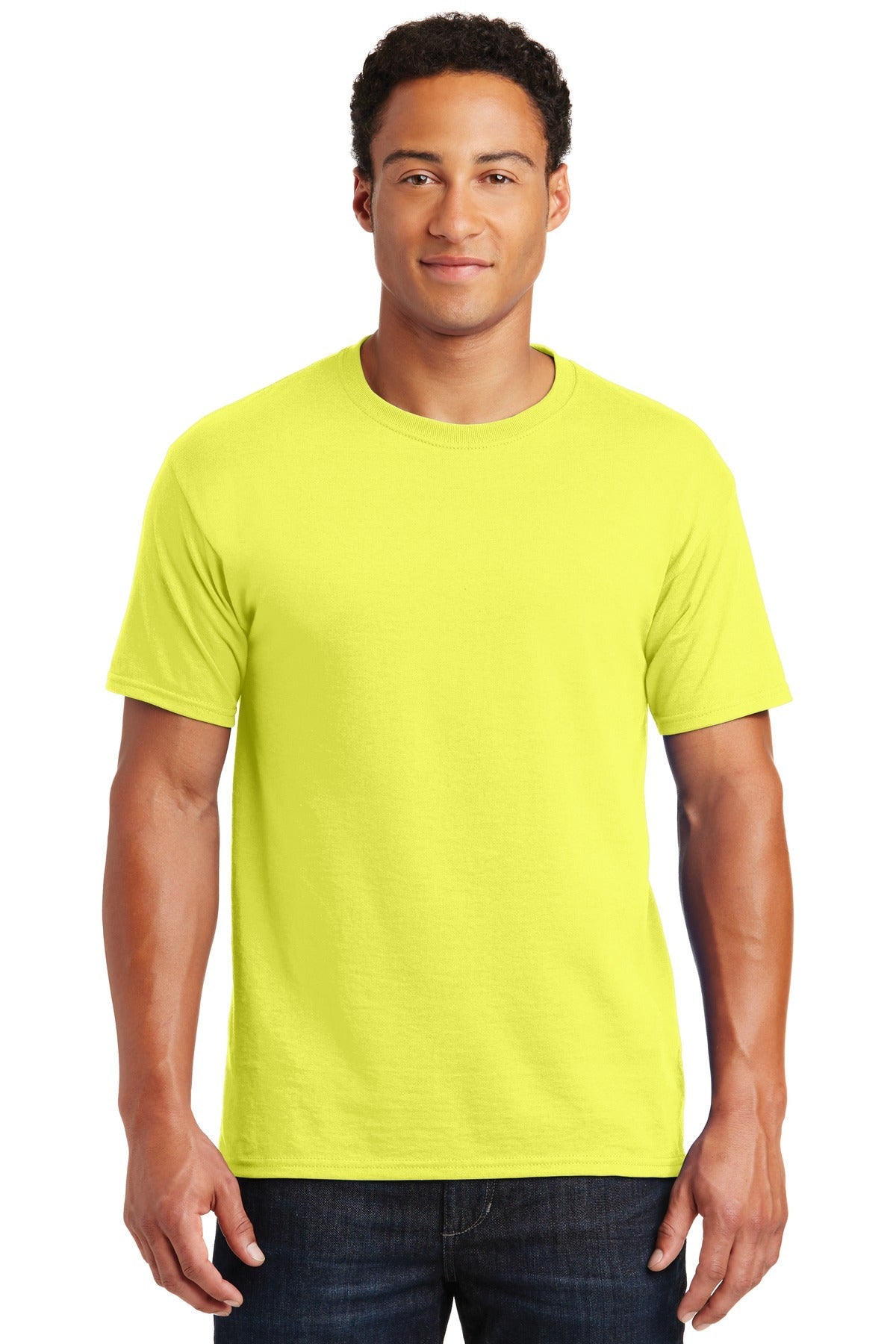 Front View of Neon Yellow Jerzees - Dri-Power 50/50 Cotton/Poly T-Shirt. 29M