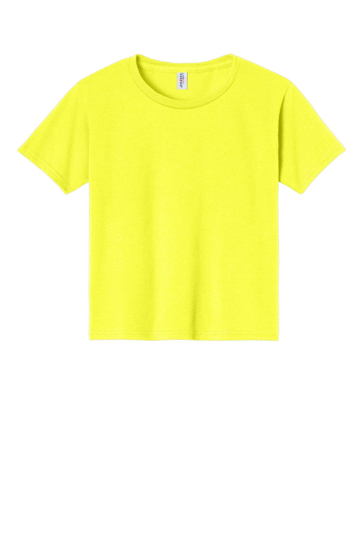 Front View of Neon Yellow Jerzees - Youth Dri-Power 50/50 Cotton/Poly T-Shirt. 29B