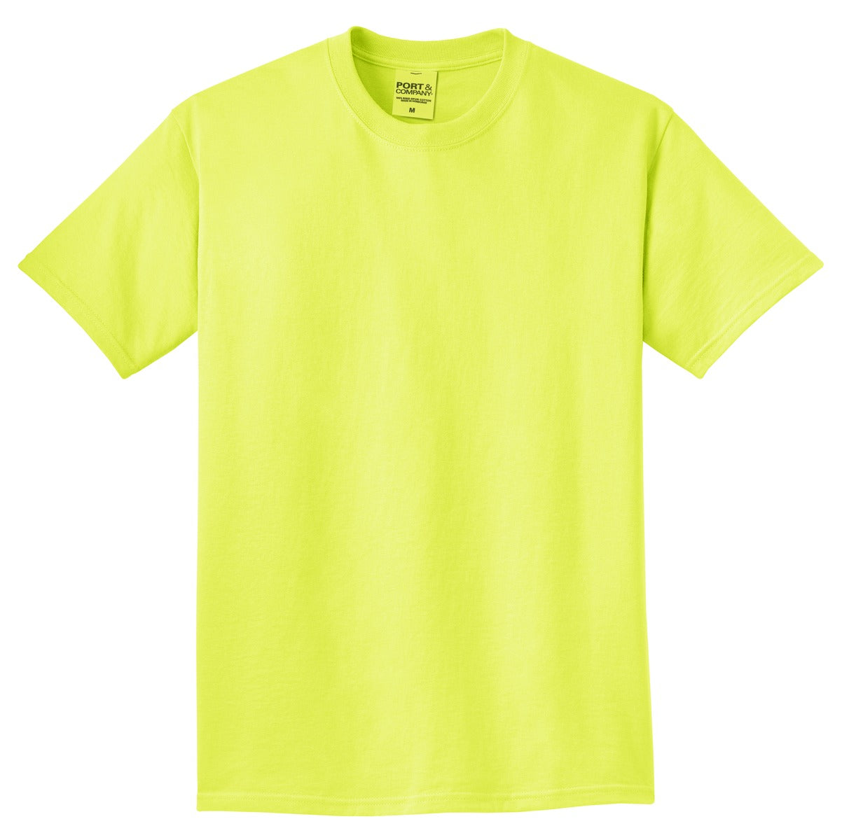 Front View of Neon Yellow Port & Co Beach Wash Garment-Dyed Tee. PC099