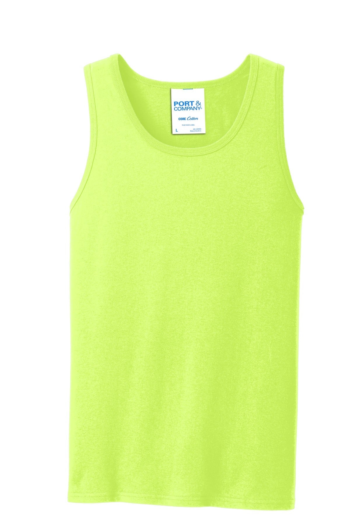 Front View of Neon Yellow Port & Co Core Cotton Tank Top. PC54TT