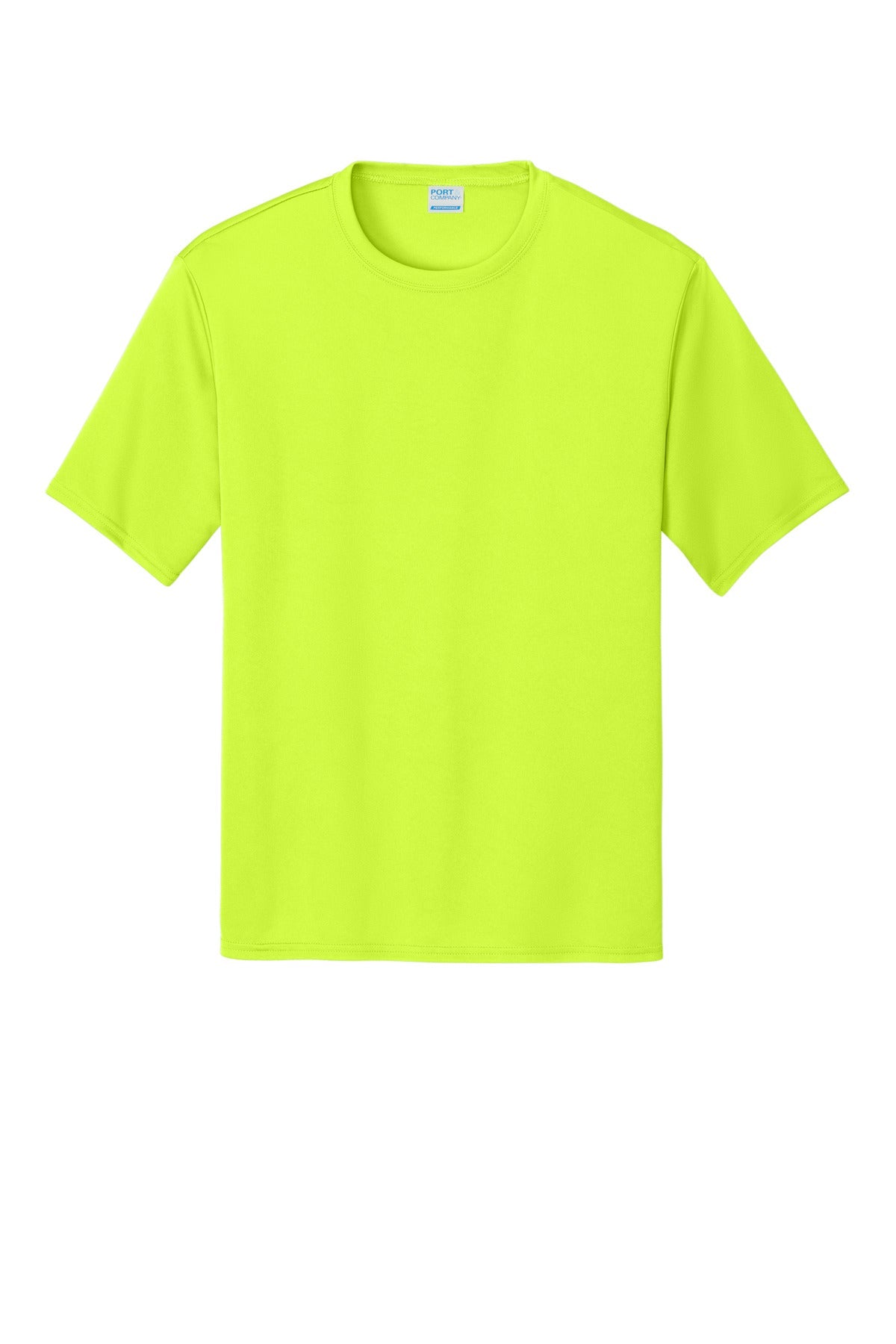 Front View of Neon Yellow Port & Co Performance Tee. PC380