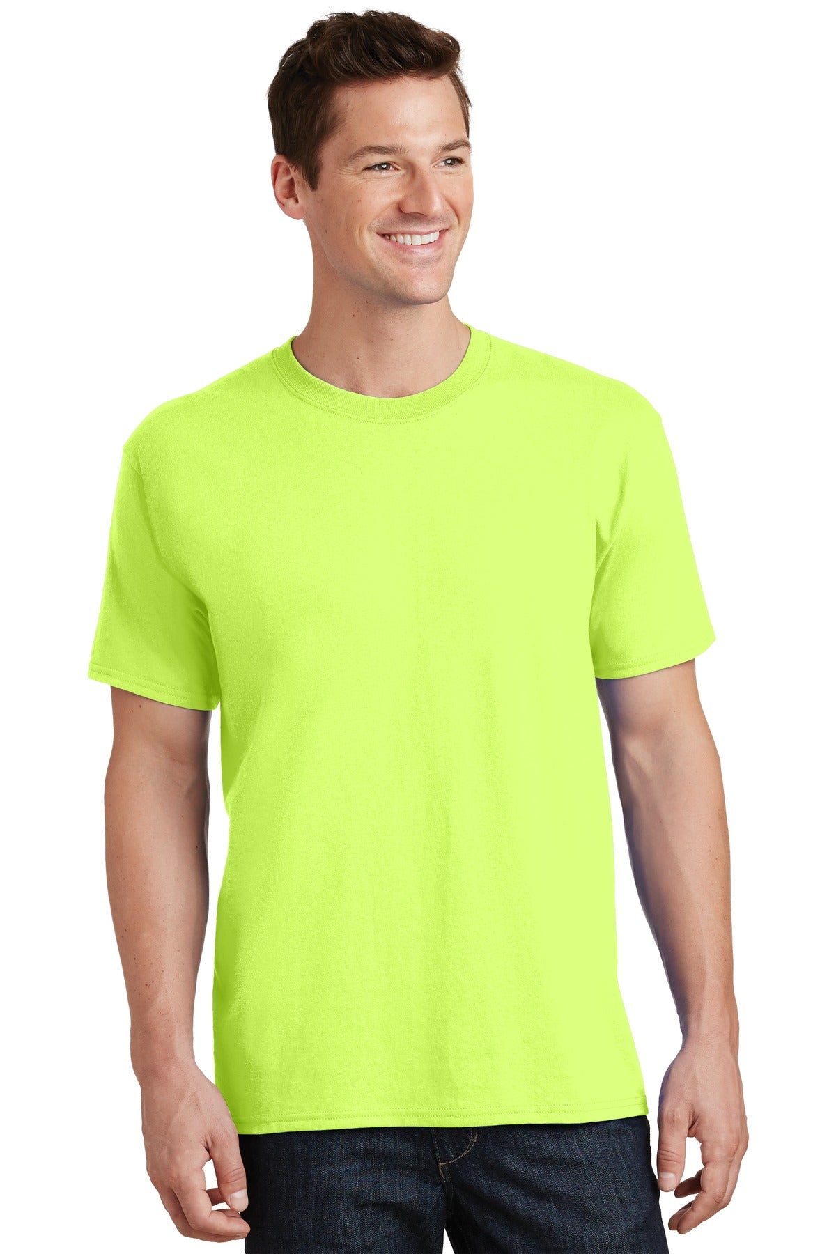 Front View of Neon Yellow Port & Co Tall Core Cotton Tee PC54T