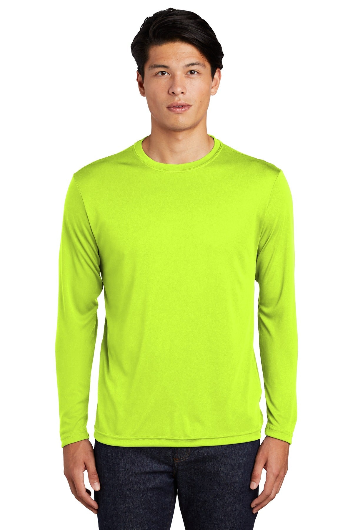 Front View of Neon Yellow Sport-Tek Long Sleeve PosiCharge Competitor Tee. ST350LS