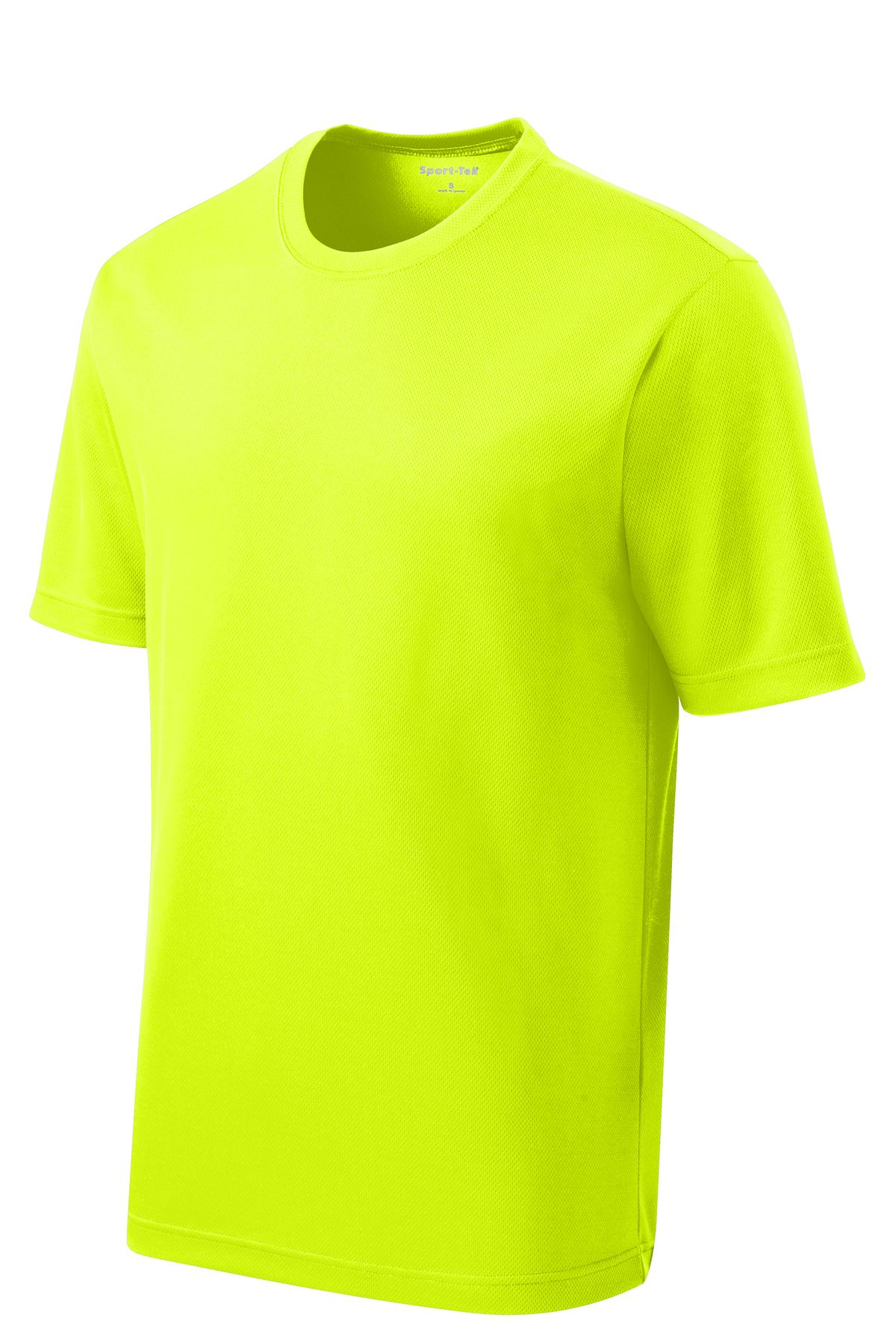Front View of Neon Yellow Sport-Tek PosiCharge RacerMesh Tee. ST340