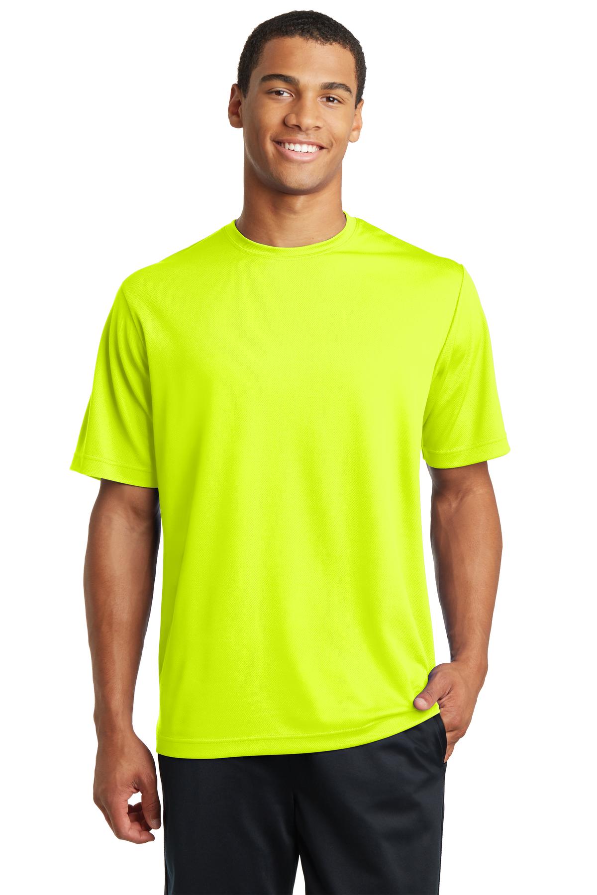 Front View of Neon Yellow Sport-Tek PosiCharge RacerMesh Tee. ST340