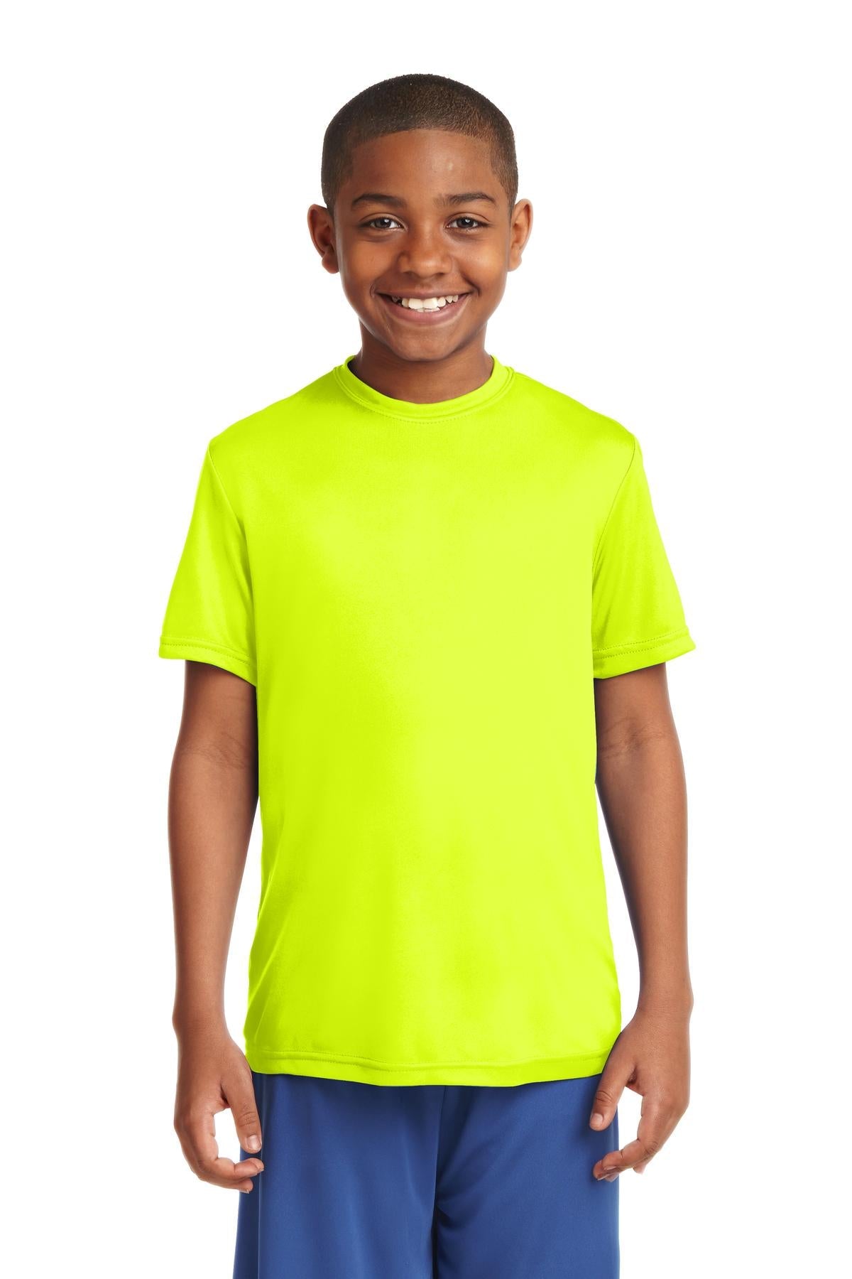 Front View of Neon Yellow Sport-Tek Youth PosiCharge Competitor Tee. YST350