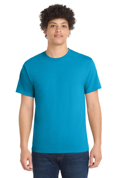 Front View of NeonBlue Port & Co Core Blend Tee. PC55