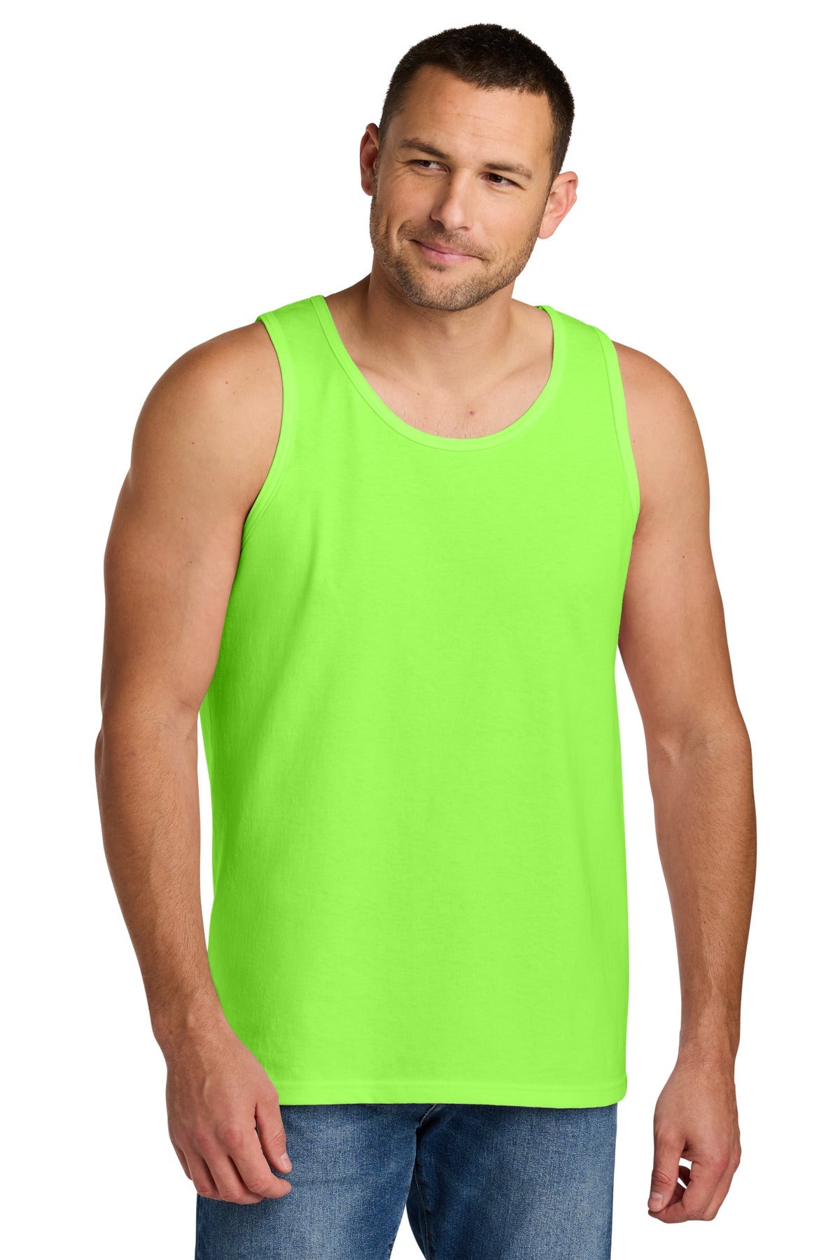 Front View of NeonGreen Gildan Heavy Cotton Tank Top. G5200