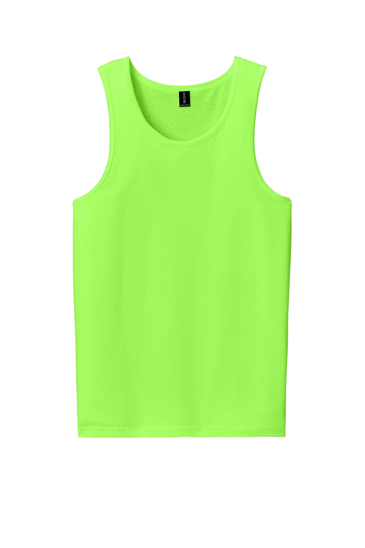 Front View of NeonGreen Gildan Heavy Cotton Tank Top. G5200
