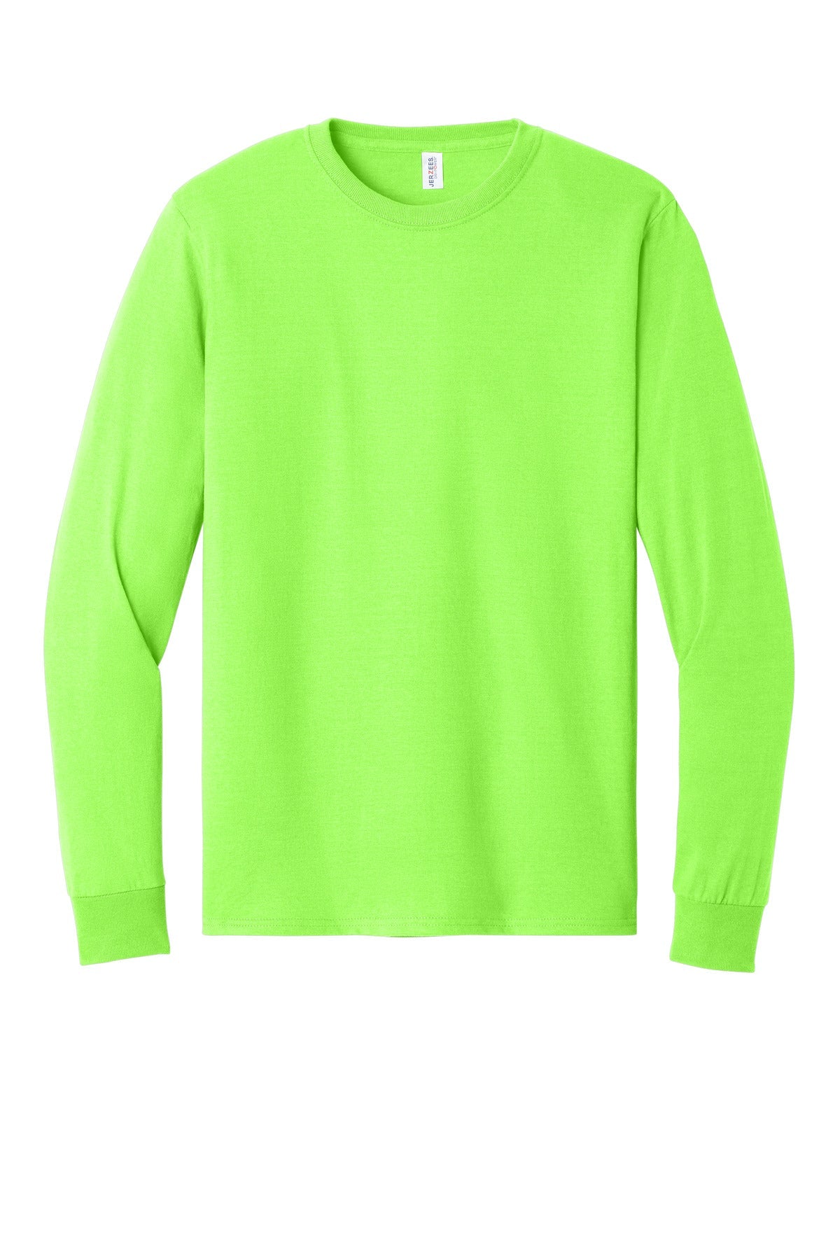 Front View of NeonGreen Jerzees - Dri-Power 50/50 Cotton/Poly Long Sleeve T-Shirt. 29LS