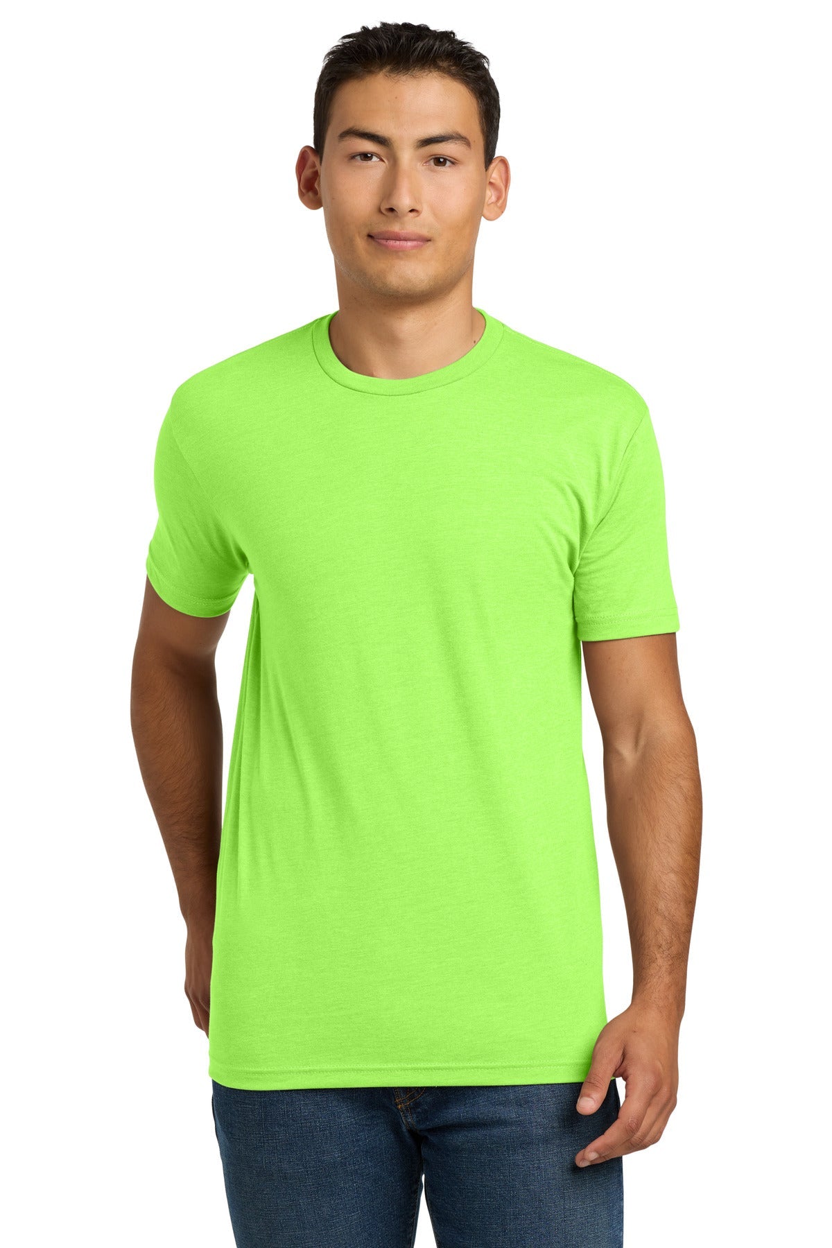 Front View of NeonGreen Next Level Apparel Adult CVC Tee. NL6210