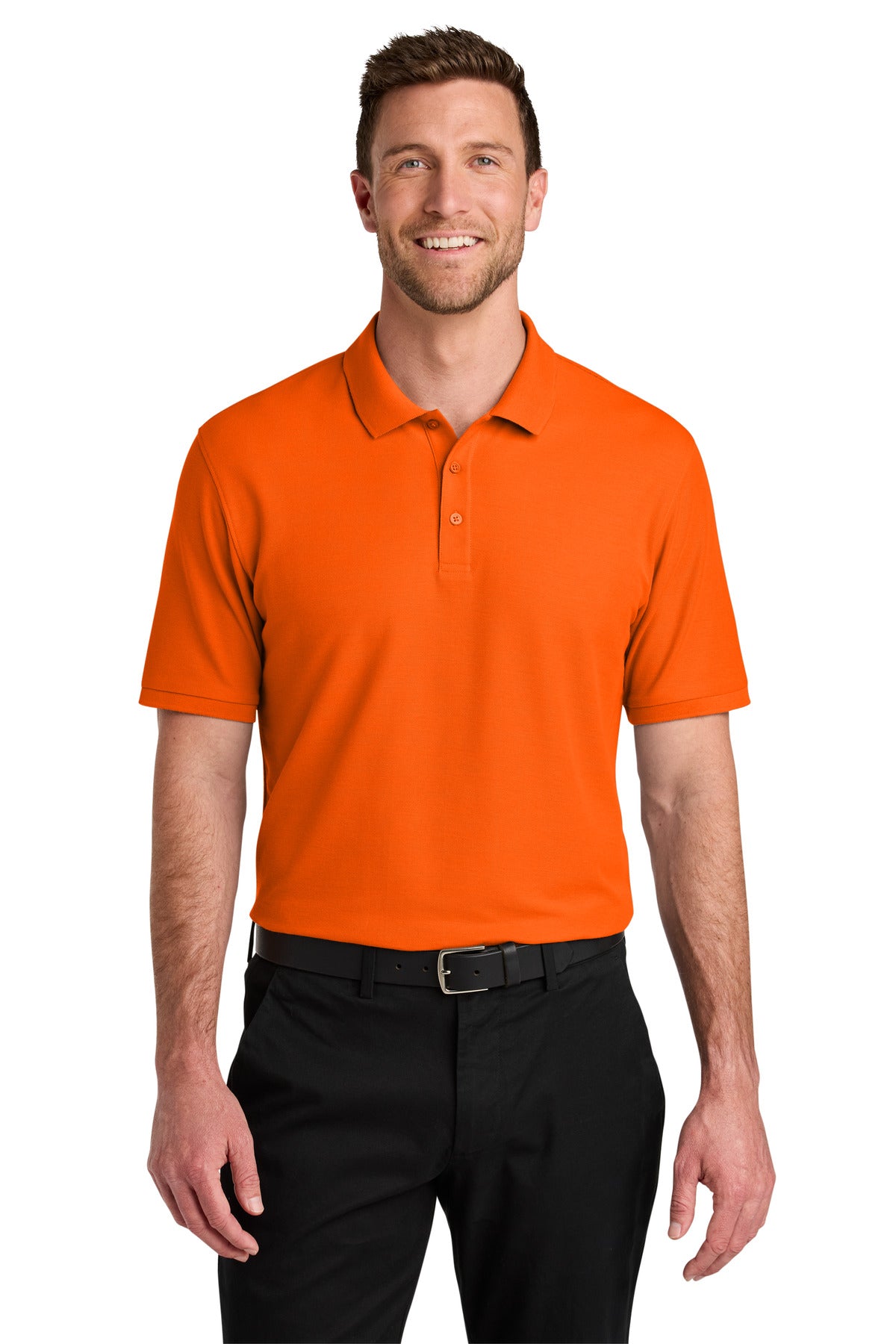 Front View of NeonOrange Port Authority Wearever Signature Pique Polo K200