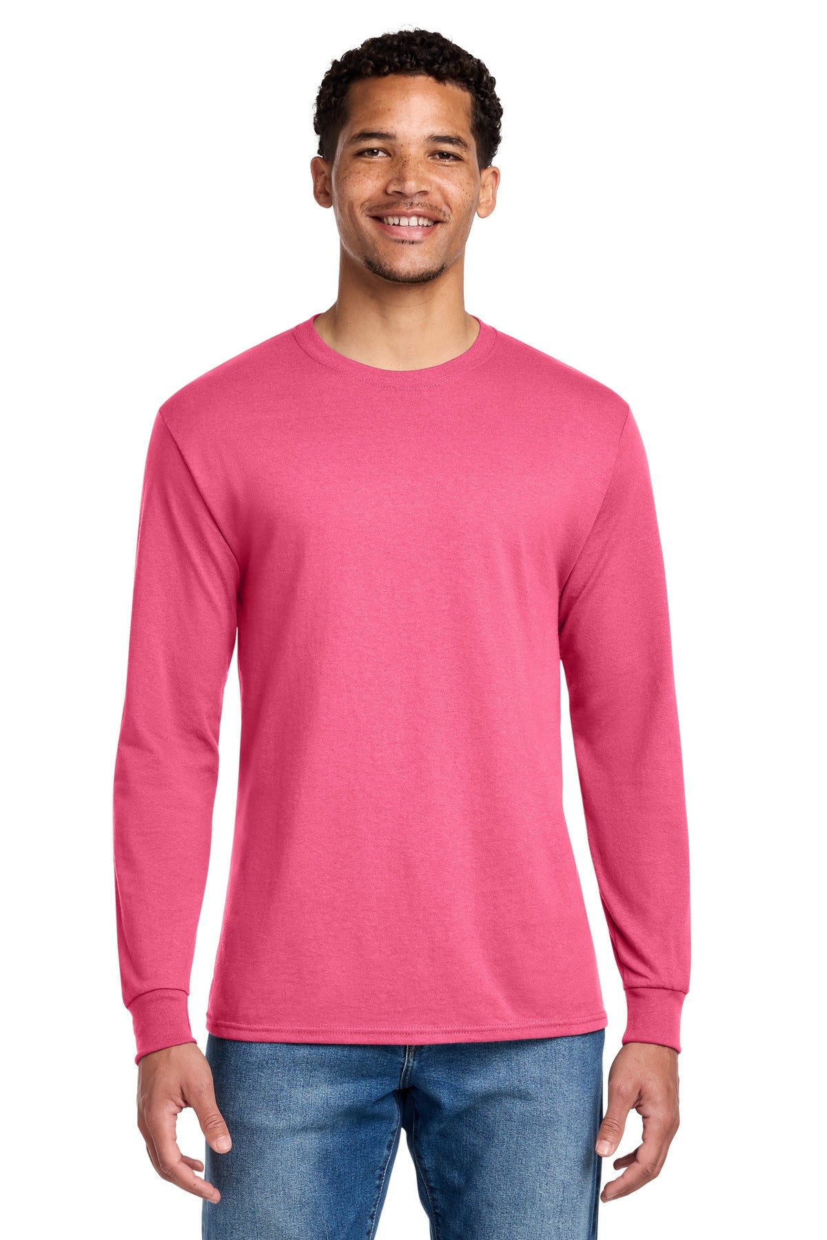 Front View of NeonPink Jerzees - Dri-Power 50/50 Cotton/Poly Long Sleeve T-Shirt. 29LS