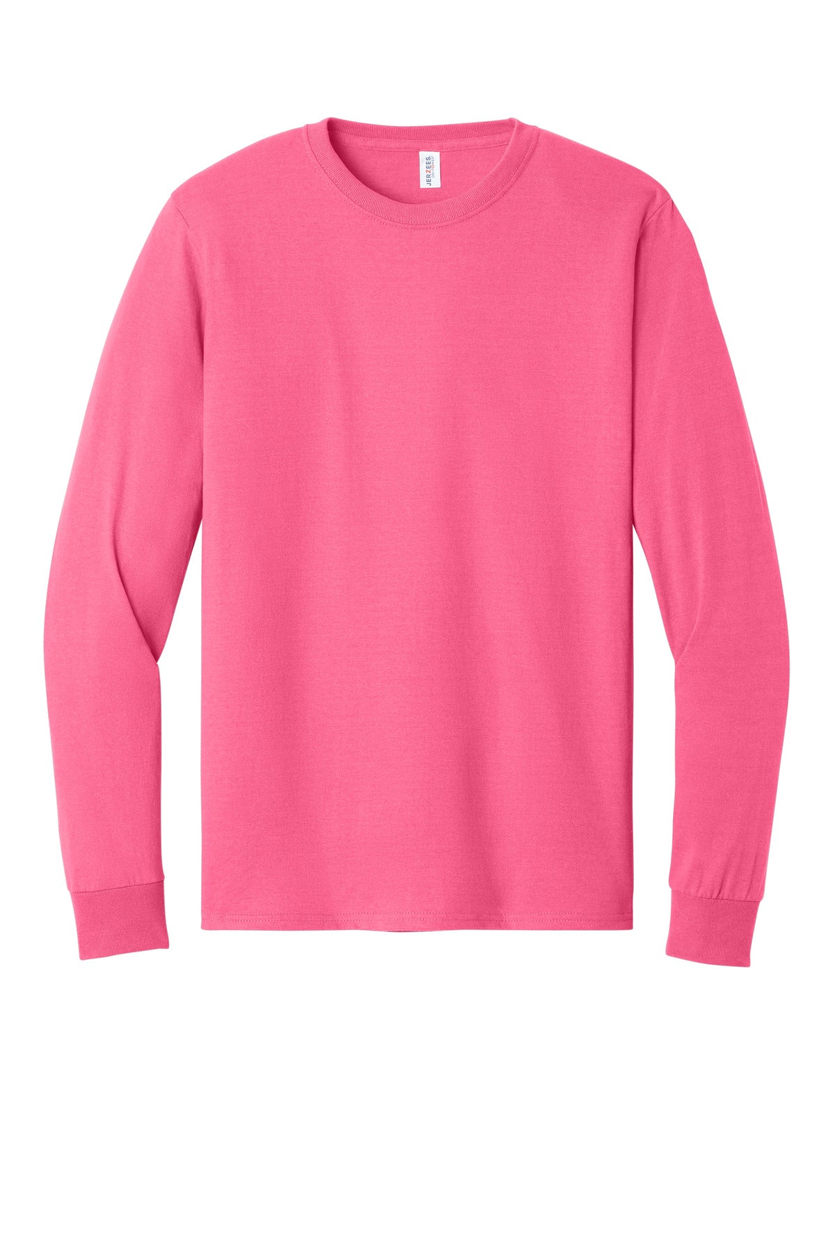 Front View of NeonPink Jerzees - Dri-Power 50/50 Cotton/Poly Long Sleeve T-Shirt. 29LS