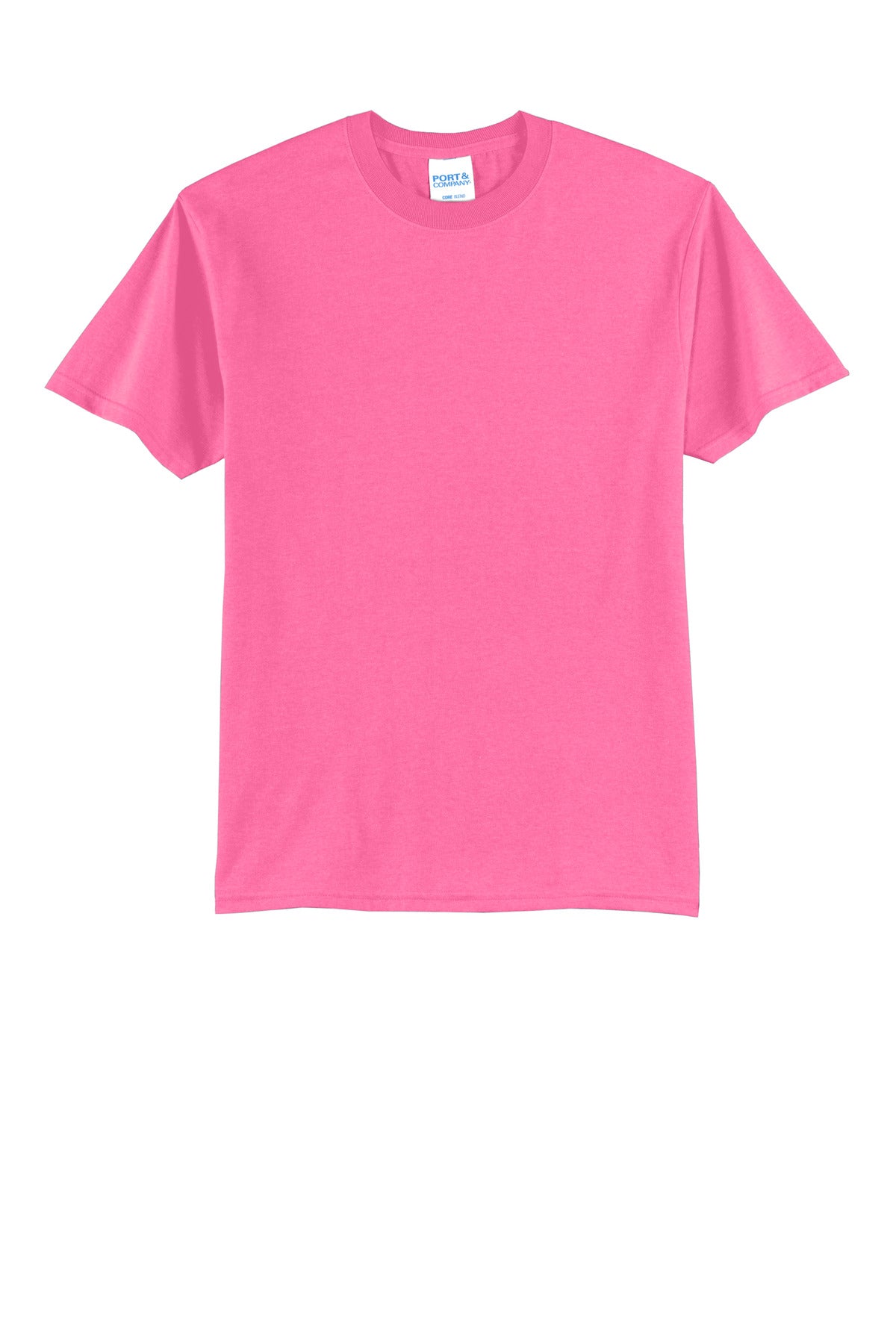 Front View of NeonPink Port & Co Core Blend Tee. PC55