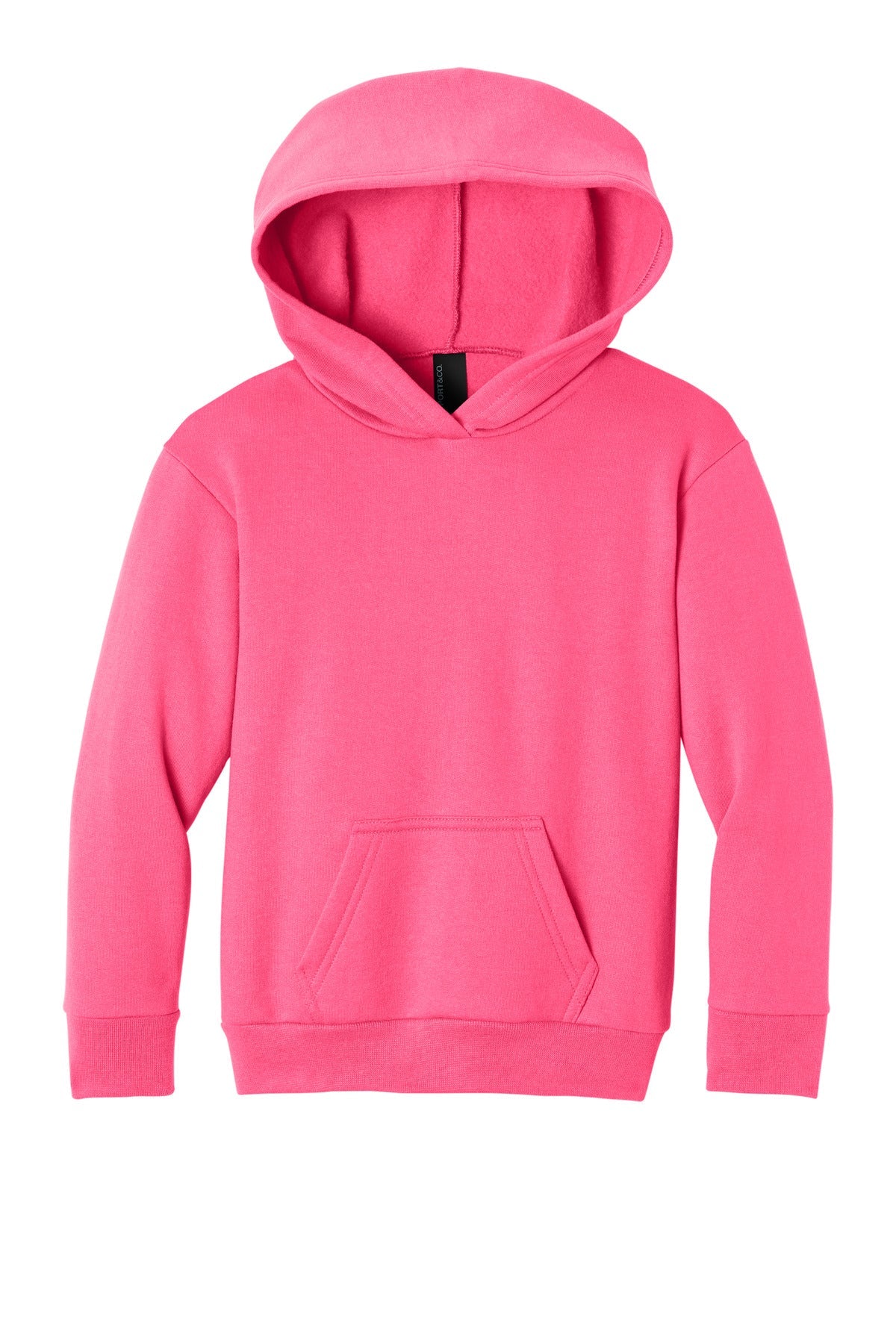 Front View of NeonPink Port & Co Youth Easy Fleece Pullover Hooded Sweatshirt PC68YH