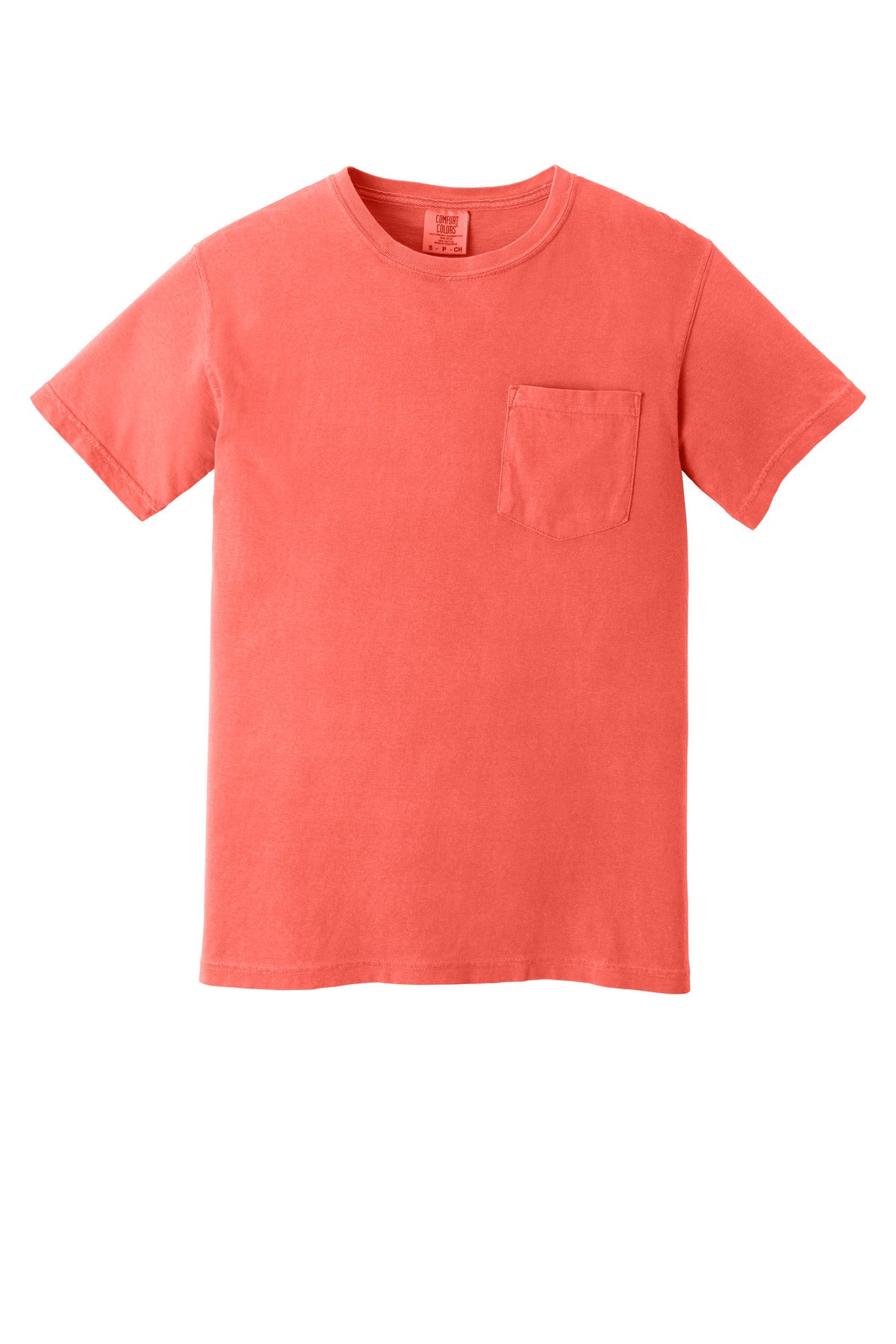 Front View of NeonRdOrng COMFORT COLORS Heavyweight Ring Spun Pocket Tee. 6030