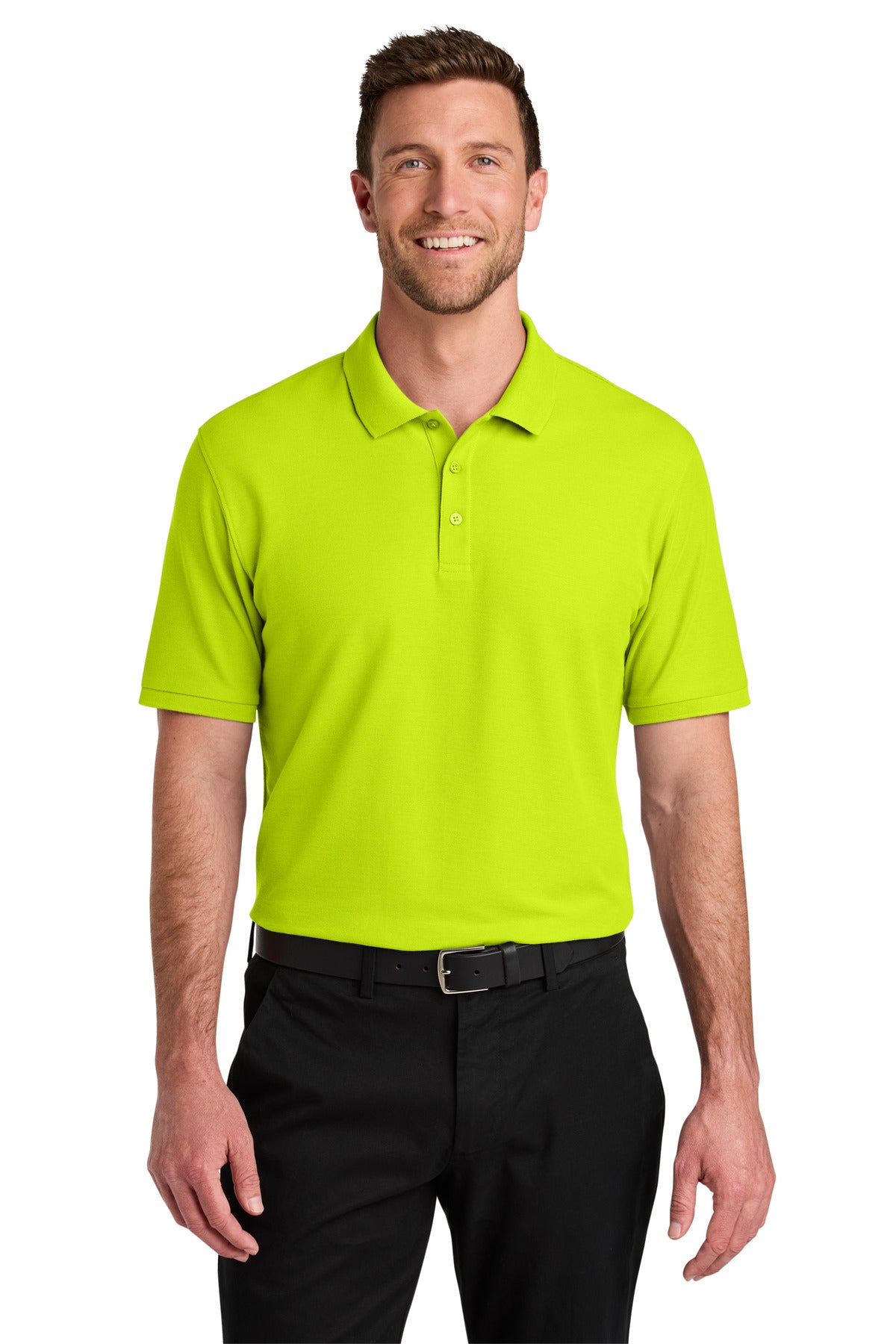 Front View of NeonYellow Port Authority Wearever Signature Pique Polo K200