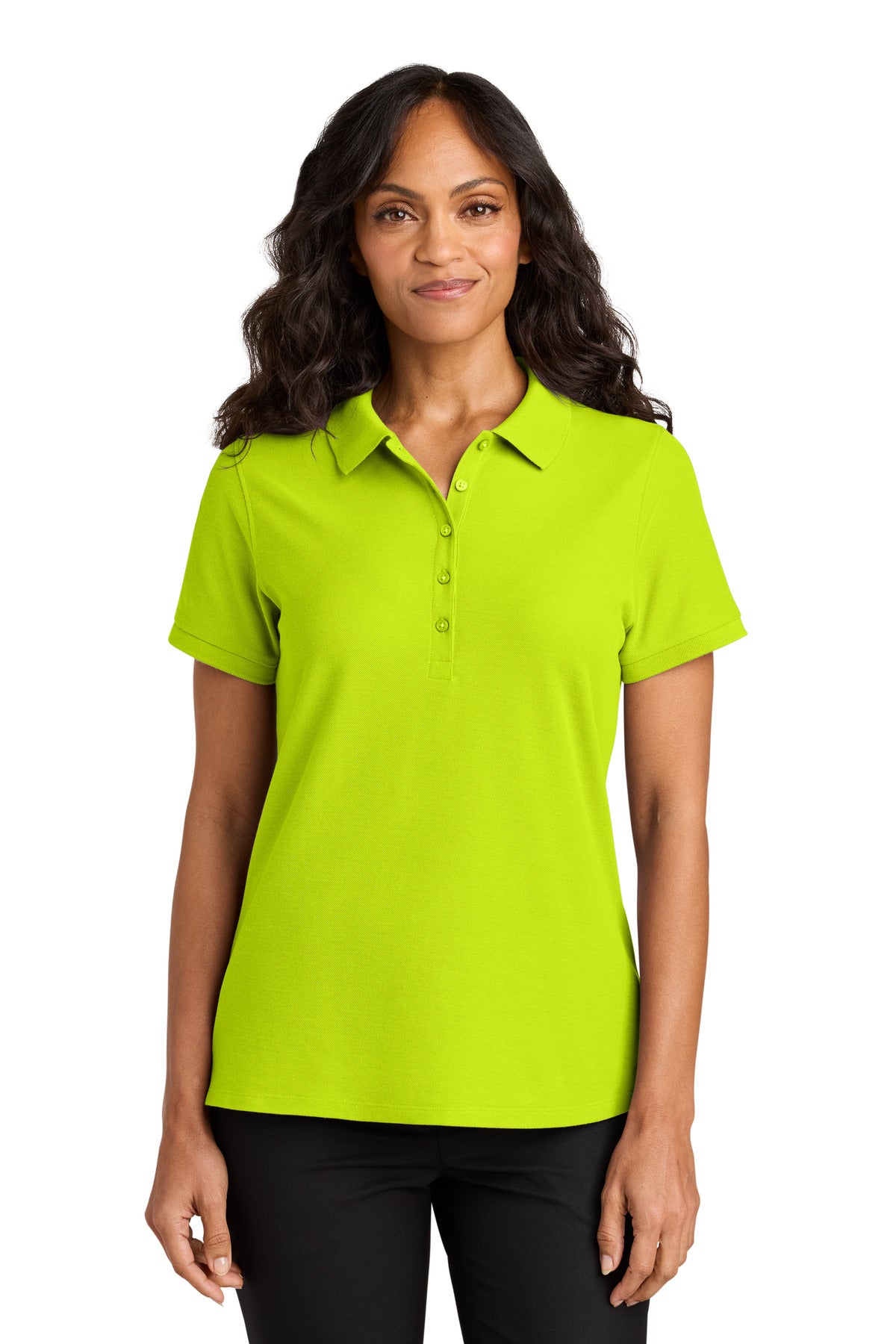 Front View of NeonYellow Port Authority Women's Wearever Signature Pique Polo LK200
