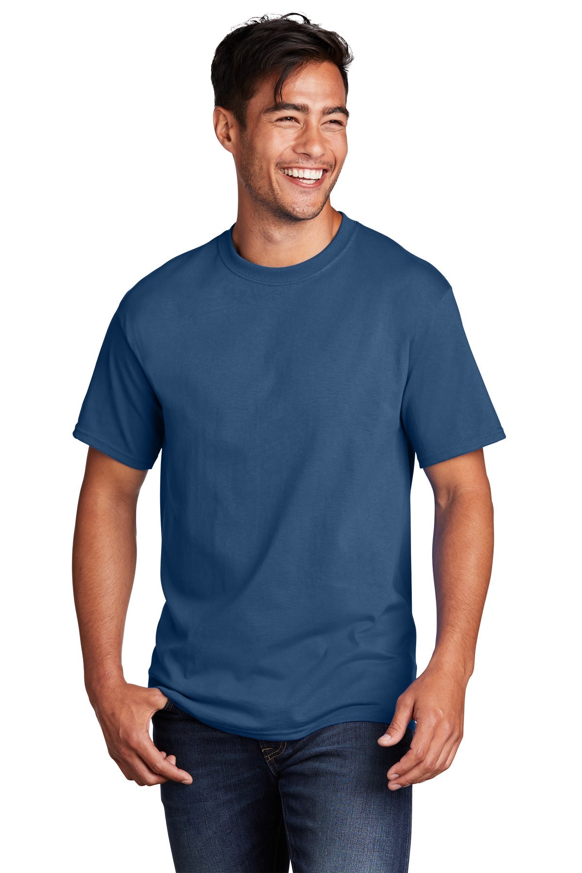 Front View of NeptuneBl Port & Co Core Cotton Tee. PC54
