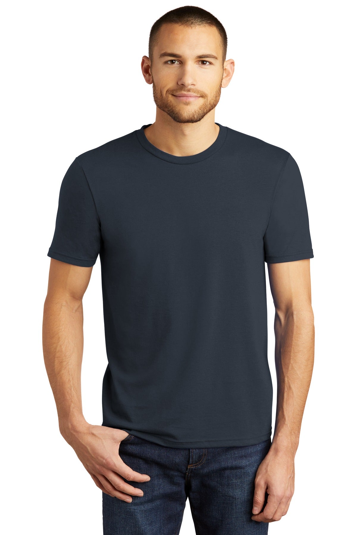 Front View of New Navy District Perfect Tri Tee. DM130