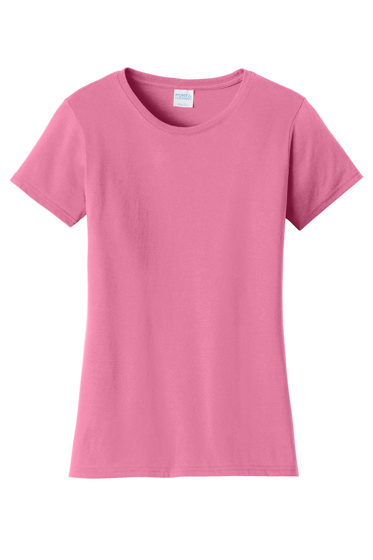 Front View of New Pink Port & Co Women's Fan Favorite Tee. LPC450