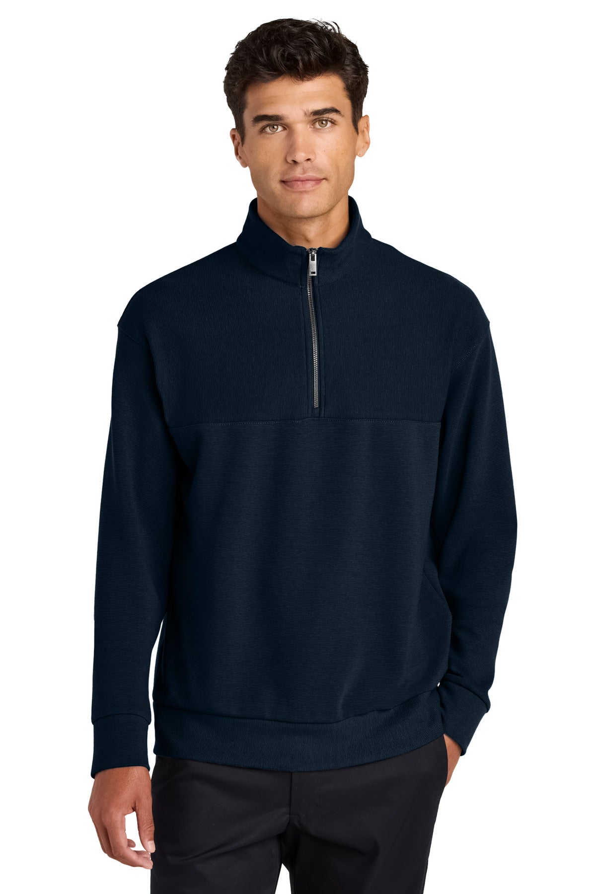 Front View of NightNavy Mercer+Mettle Linear Texture 1/4-Zip MM3040