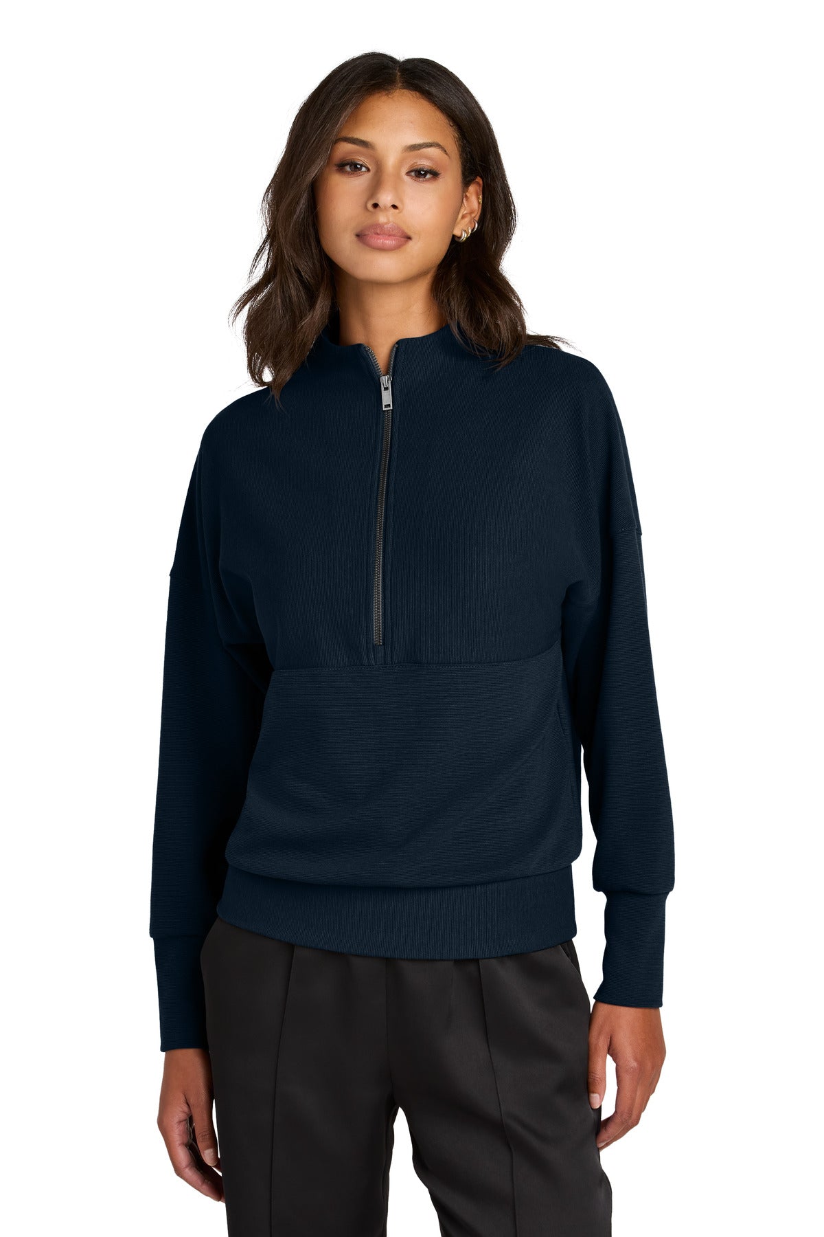 Front View of NightNavy Mercer+Mettle Women's Linear Texture 1/4-Zip MM3041