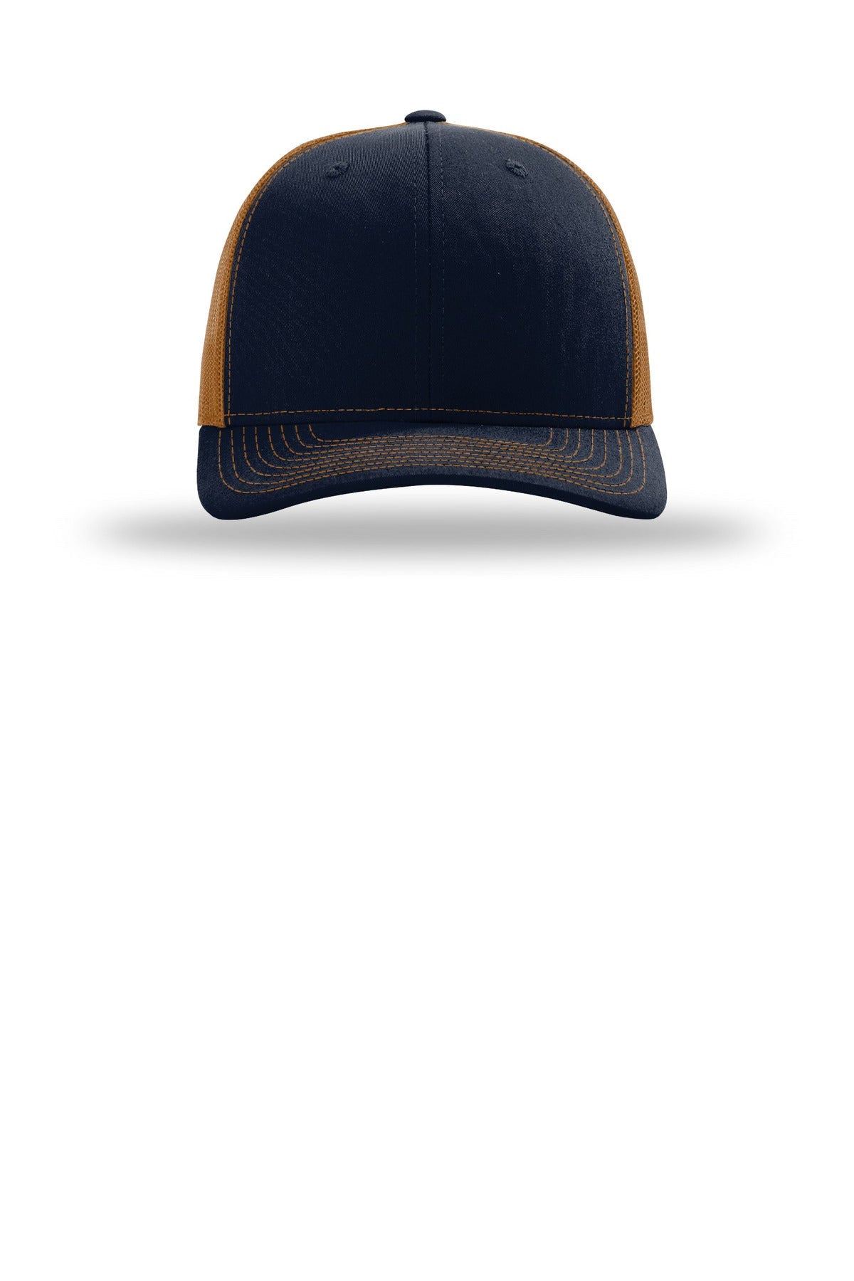 Front View of Nv/Caramel Richardson Trucker Cap 112