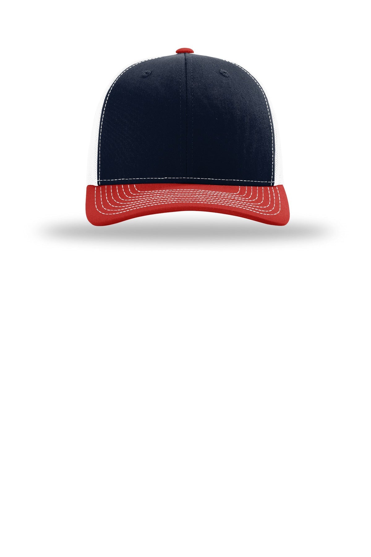 Front View of Nvy/Wh/Red Richardson Trucker Cap 112