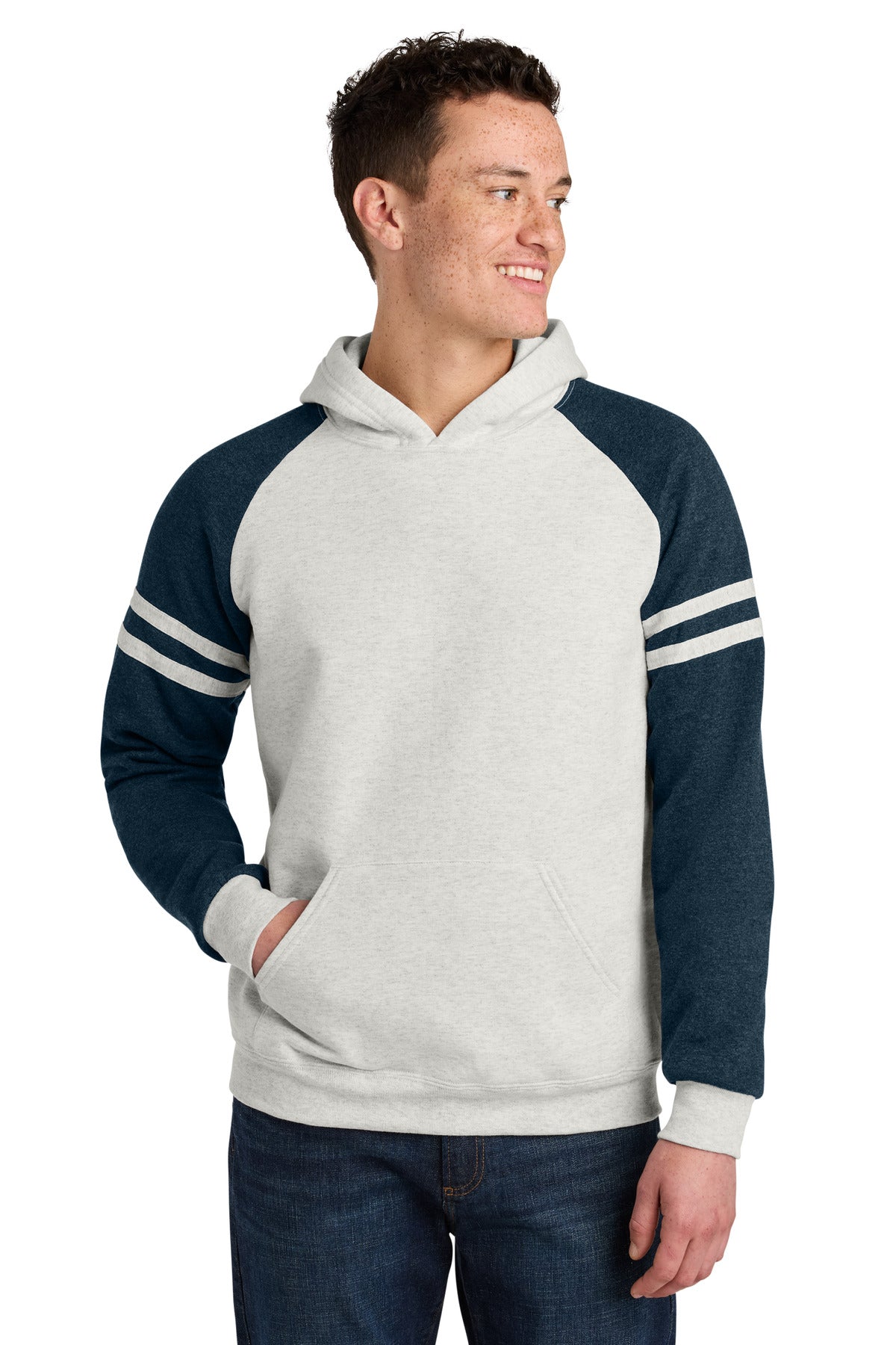 Front View of OatH/IdgHt Jerzees Unisex NuBlend Varsity Colorblock Hooded Sweatshirt 97C
