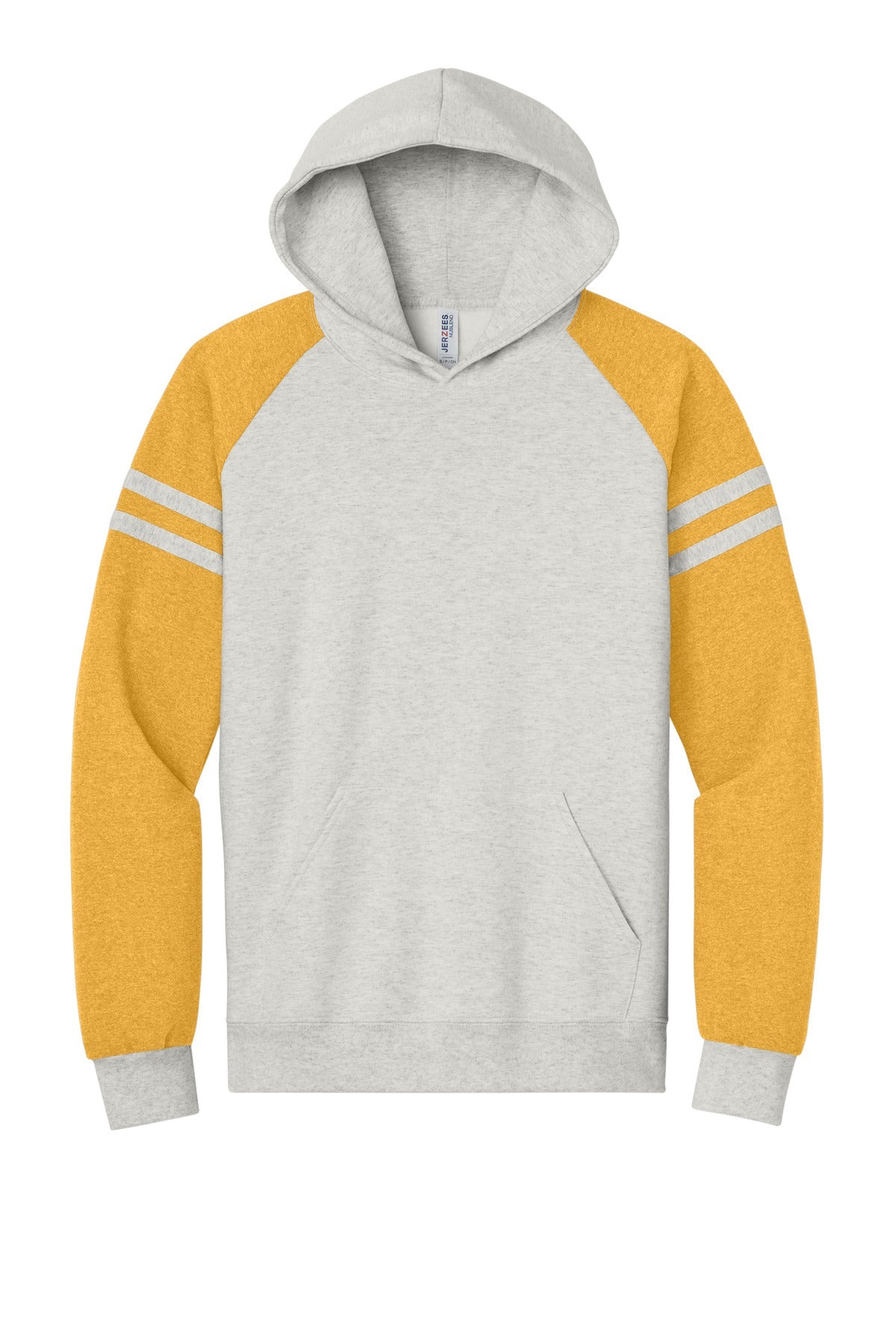 Front View of OatH/MstdH Jerzees Unisex NuBlend Varsity Colorblock Hooded Sweatshirt 97C