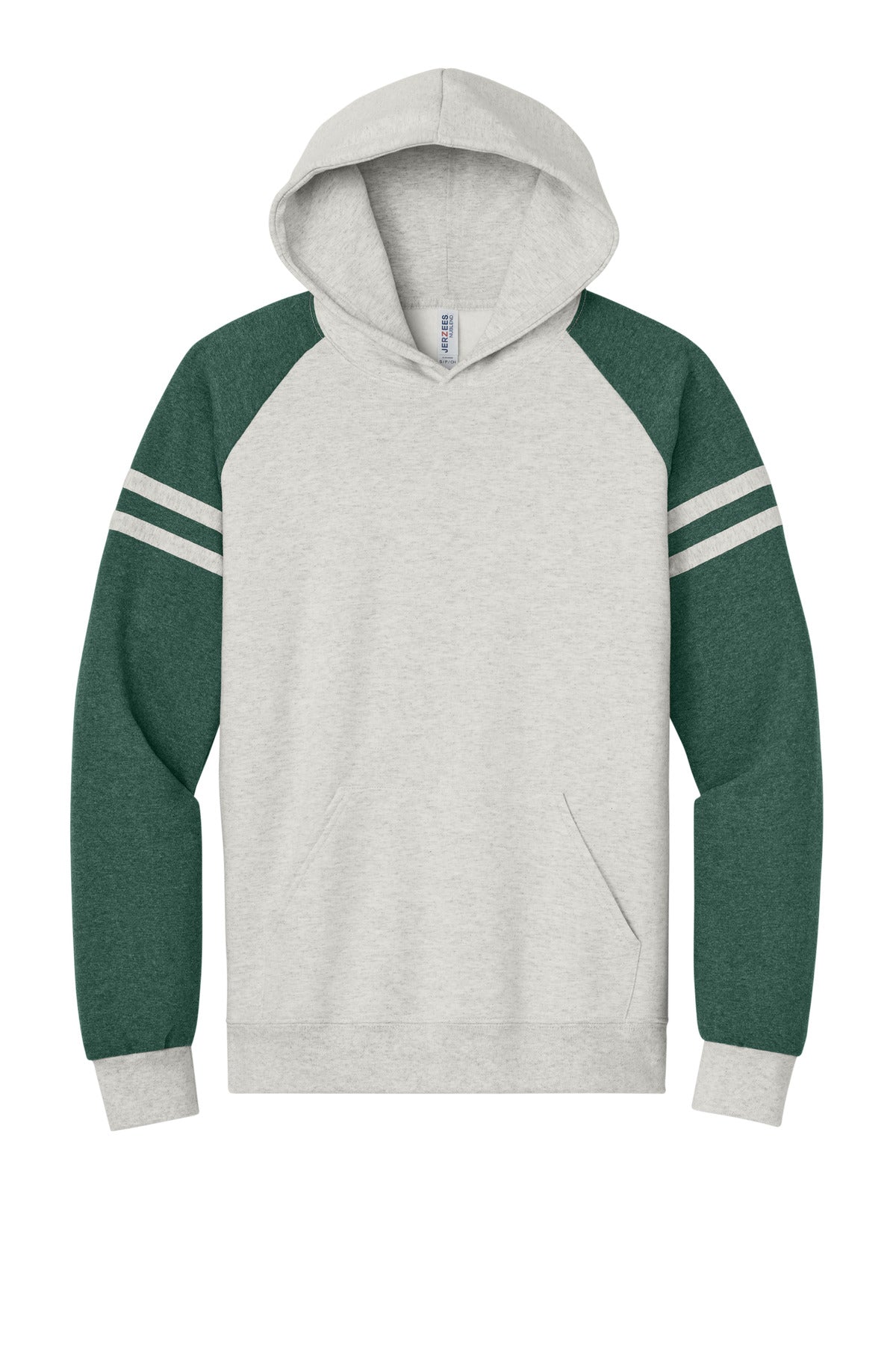 Front View of OatHt/FGnH Jerzees Unisex NuBlend Varsity Colorblock Hooded Sweatshirt 97C