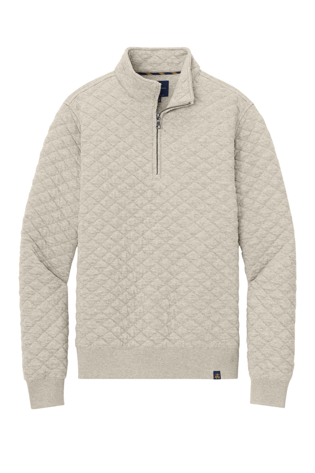 Front View of OatHthr Brooks Brothers Diamond Quilt 1/4-Zip BB18212