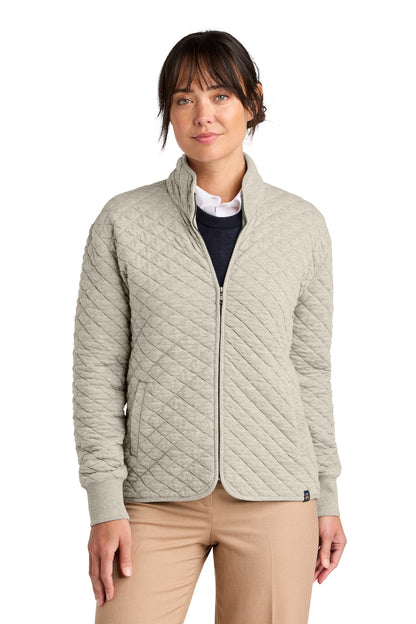 Front View of OatHthr Brooks Brothers Women's Diamond Quilt Full-Zip BB18213