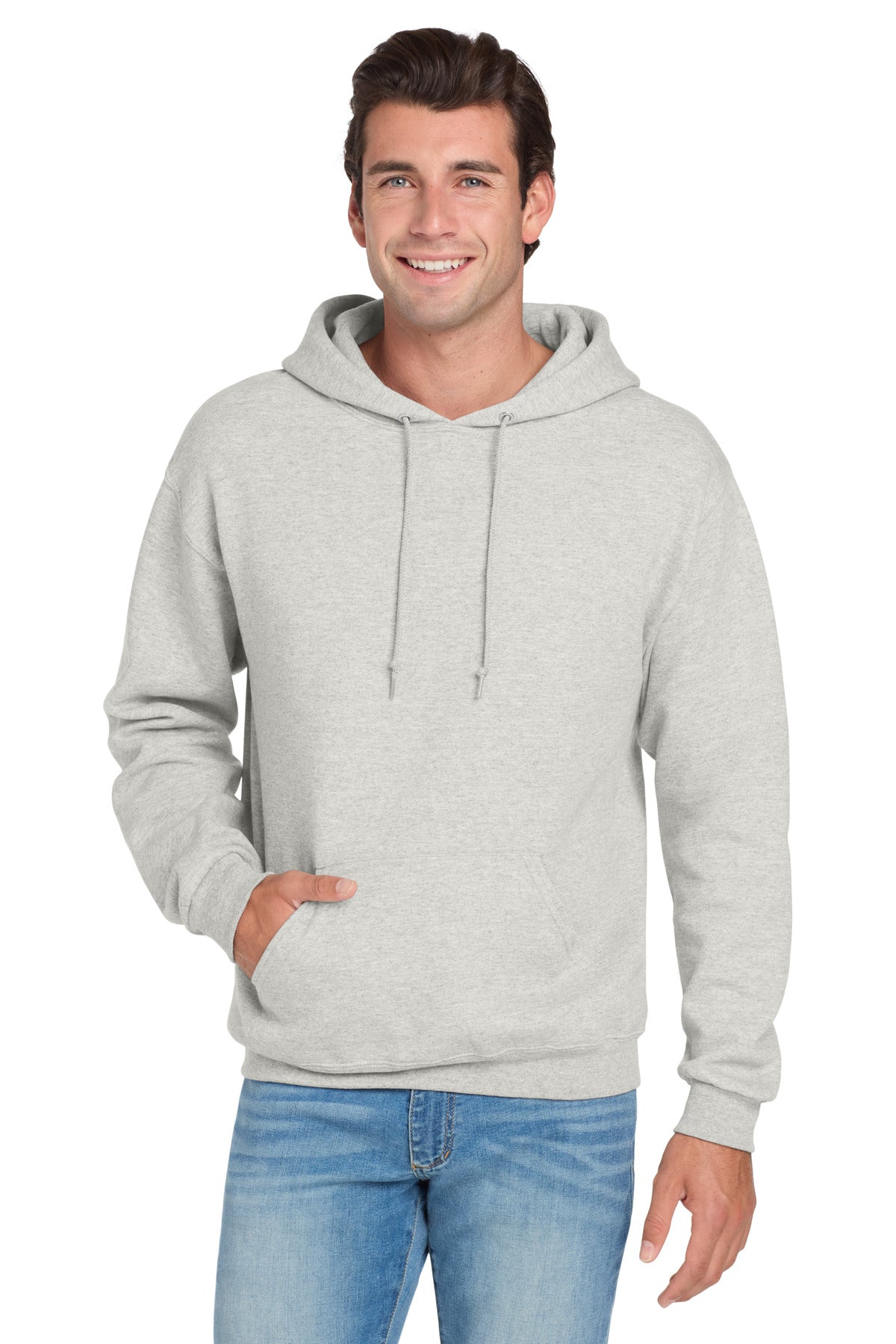 Front View of OatHthr Jerzees NuBlend Pullover Hooded Sweatshirt. 996M