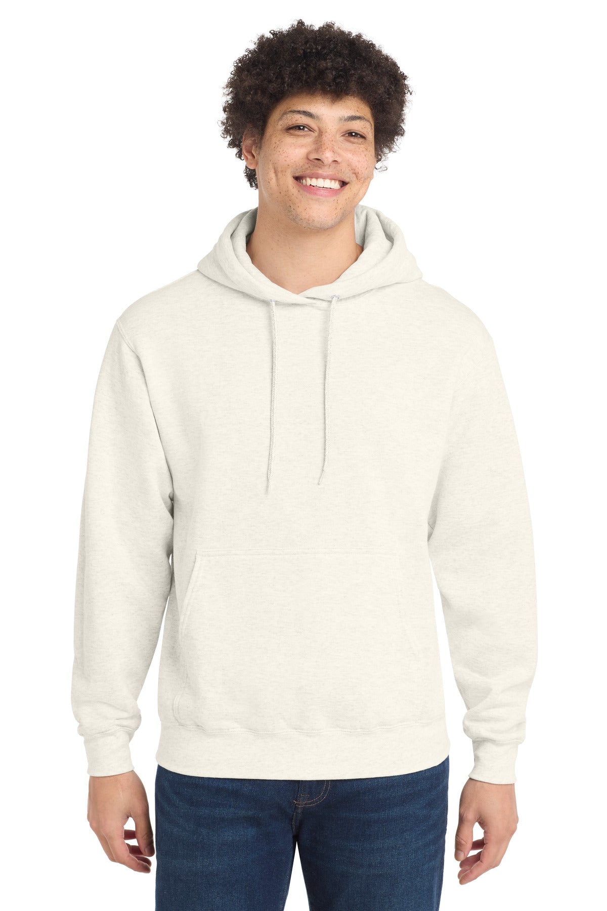 Front View of OatHthr Port & Co Core Fleece Pullover Hooded Sweatshirt. PC78H