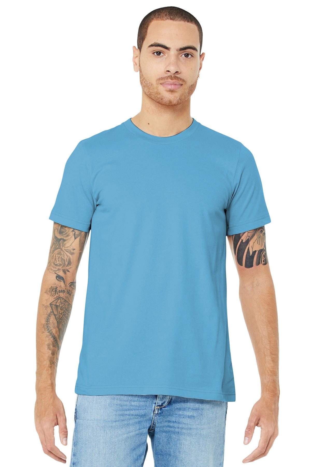 Front View of Ocean Blue BELLA+CANVAS Unisex Jersey Short Sleeve Tee. BC3001