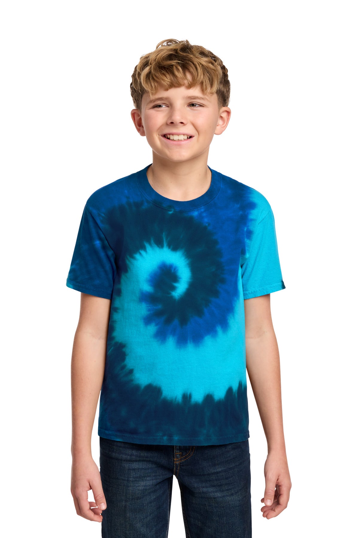 Front View of Ocean Rainbow Port & Co Youth Tie-Dye Tee. PC147Y