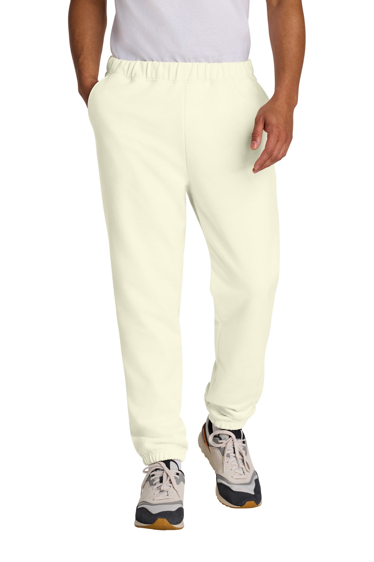 Front View of OffWhite Gildan Softstyle Midweight Pocket Sweatpants SF100