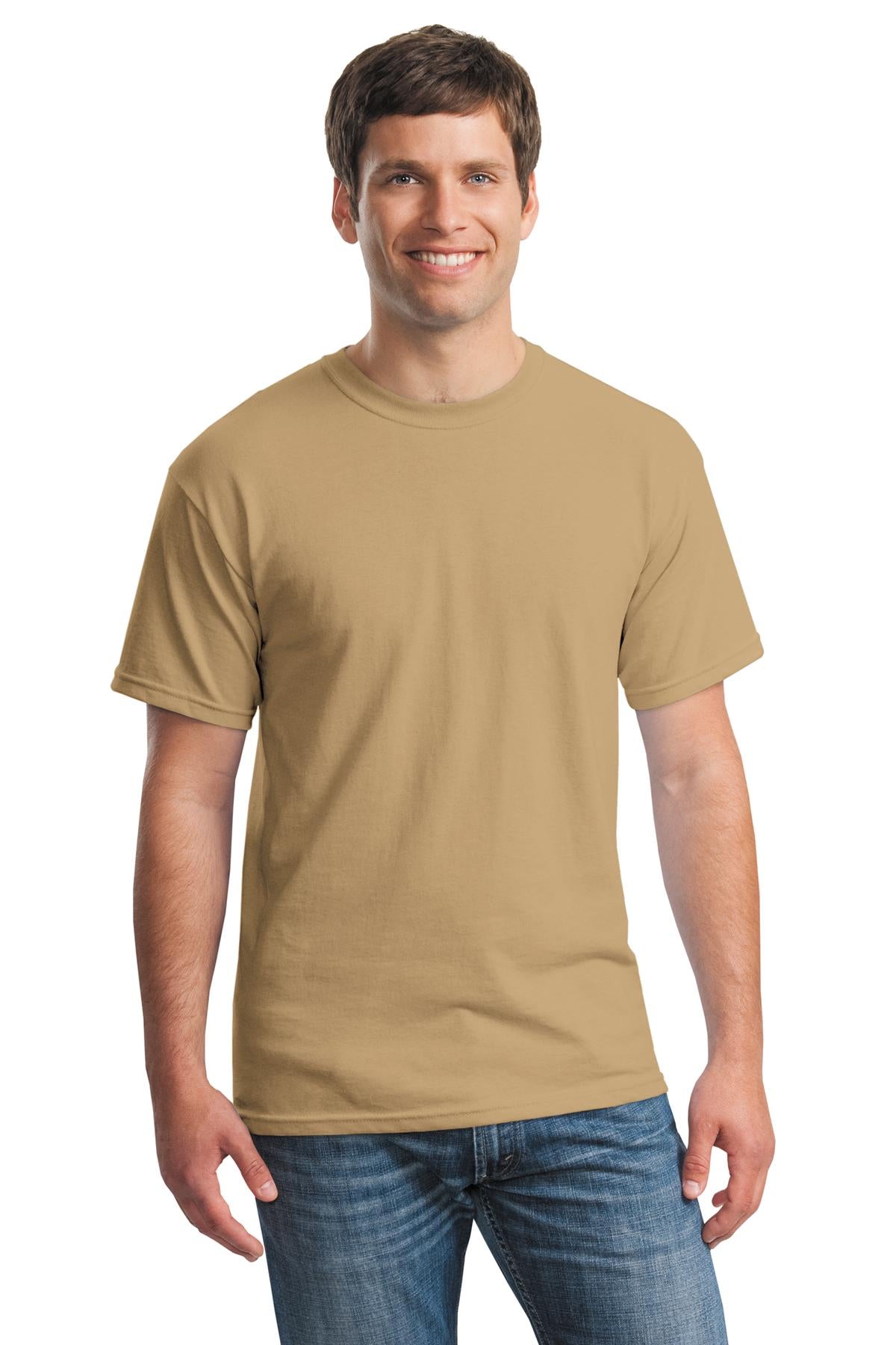 Front View of Old Gold Gildan - Heavy Cotton 100% Cotton T-Shirt. 5000