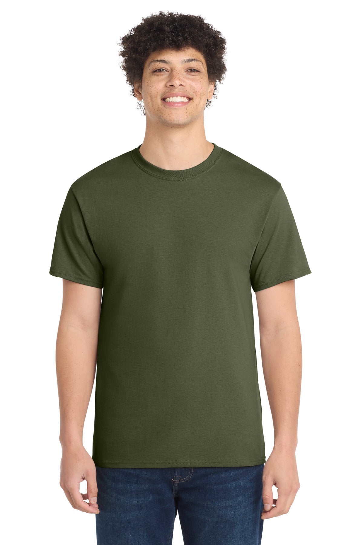 Front View of Olive Drab Grn Port & Co Core Cotton Tee. PC54